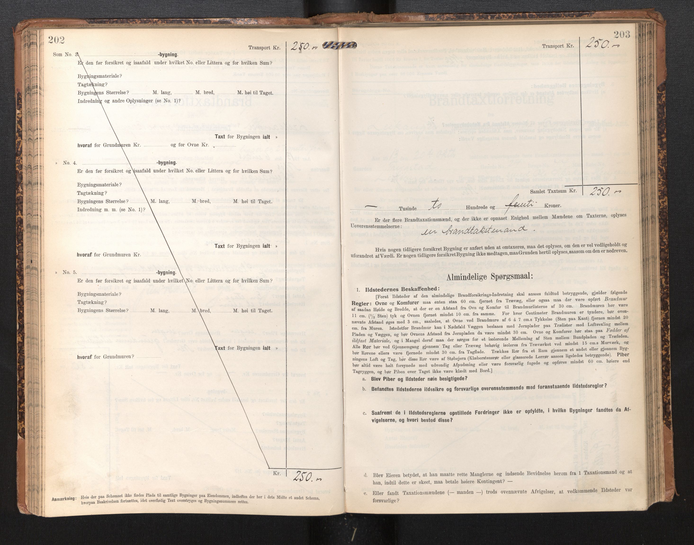 Lensmannen i Leikanger, SAB/A-29201/0012/L0005: Branntakstprotokoll, skjematakst, 1907-1917, p. 202-203