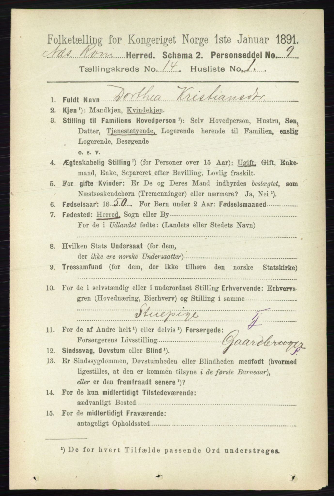 RA, 1891 census for 0236 Nes, 1891, p. 8511