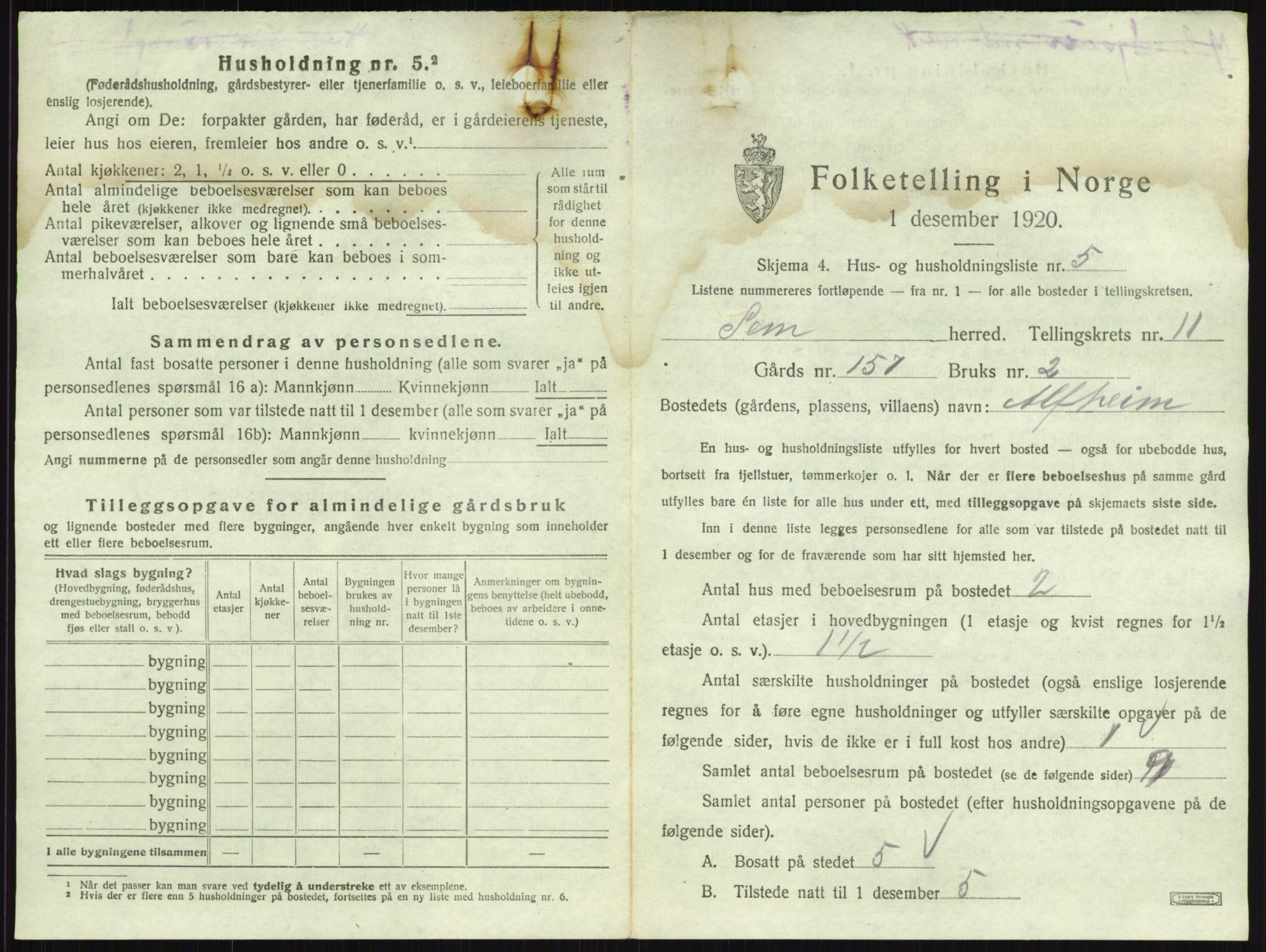 SAKO, 1920 census for Sem, 1920, p. 2242