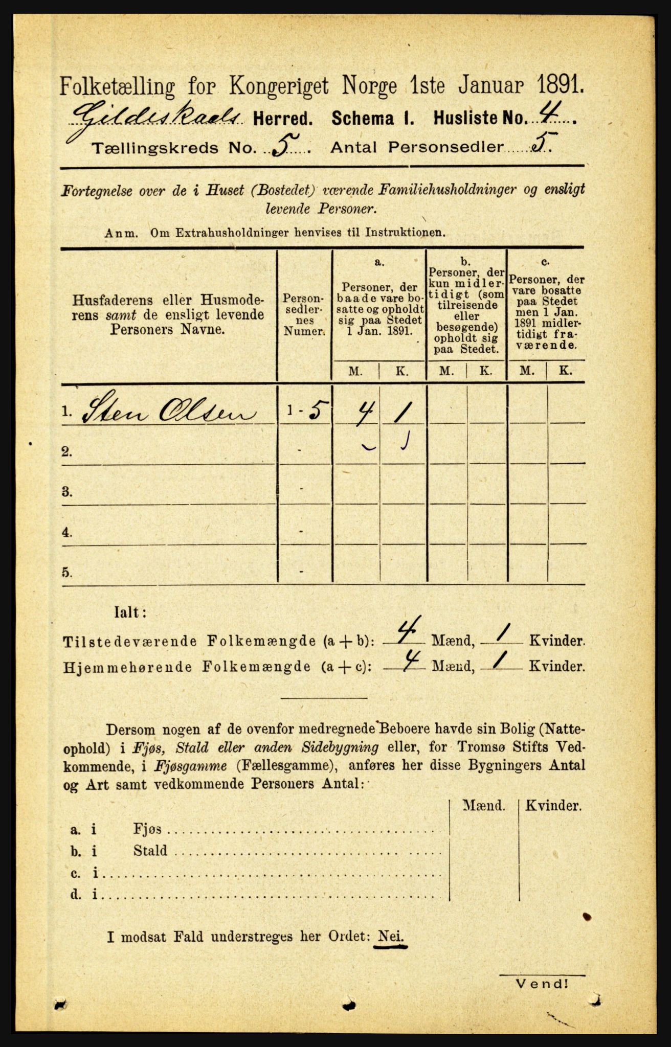 RA, 1891 census for 1838 Gildeskål, 1891, p. 1515