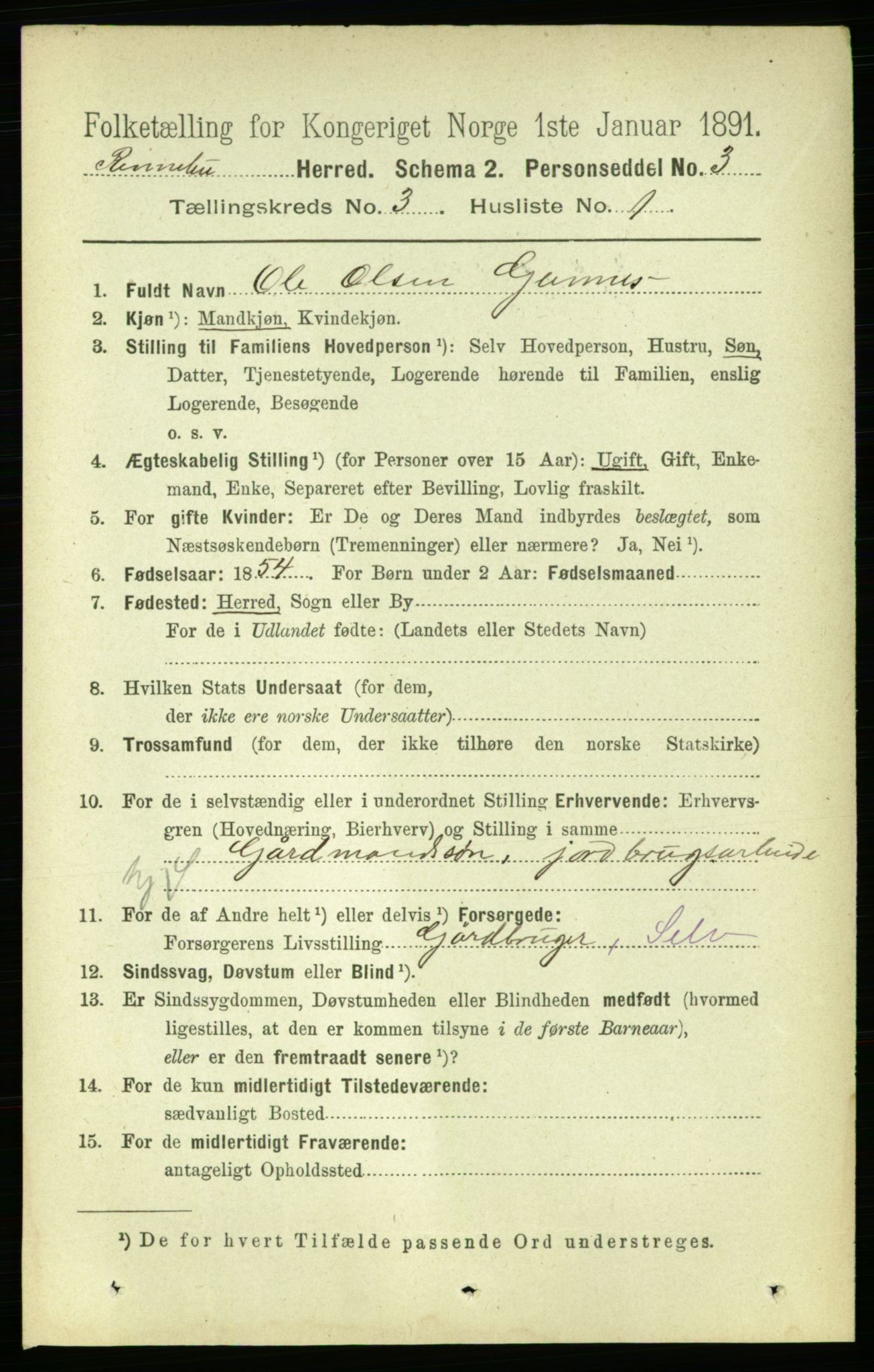 RA, 1891 census for 1635 Rennebu, 1891, p. 1390