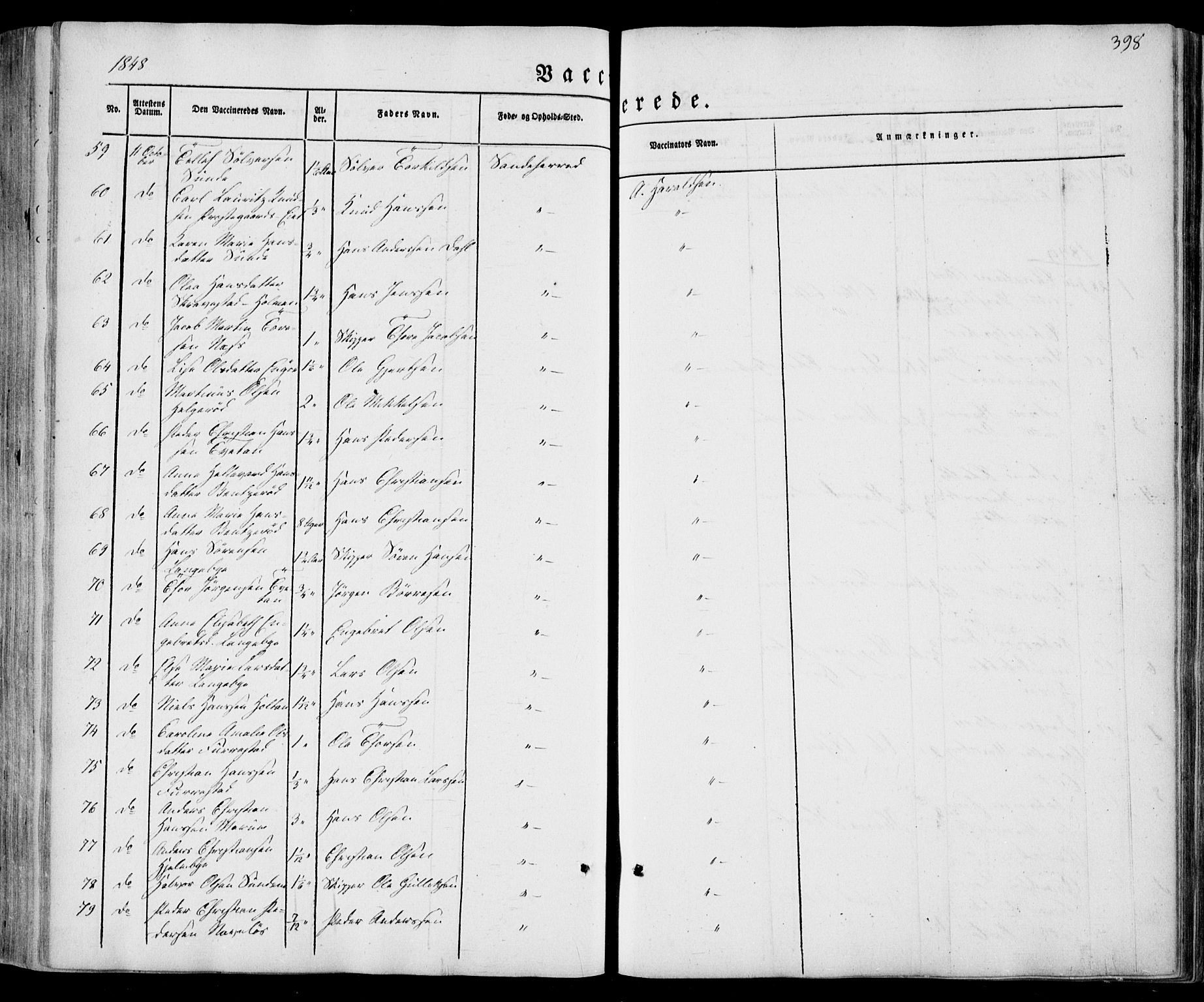 Sandar kirkebøker, SAKO/A-243/F/Fa/L0006: Parish register (official) no. 6, 1847-1860, p. 398