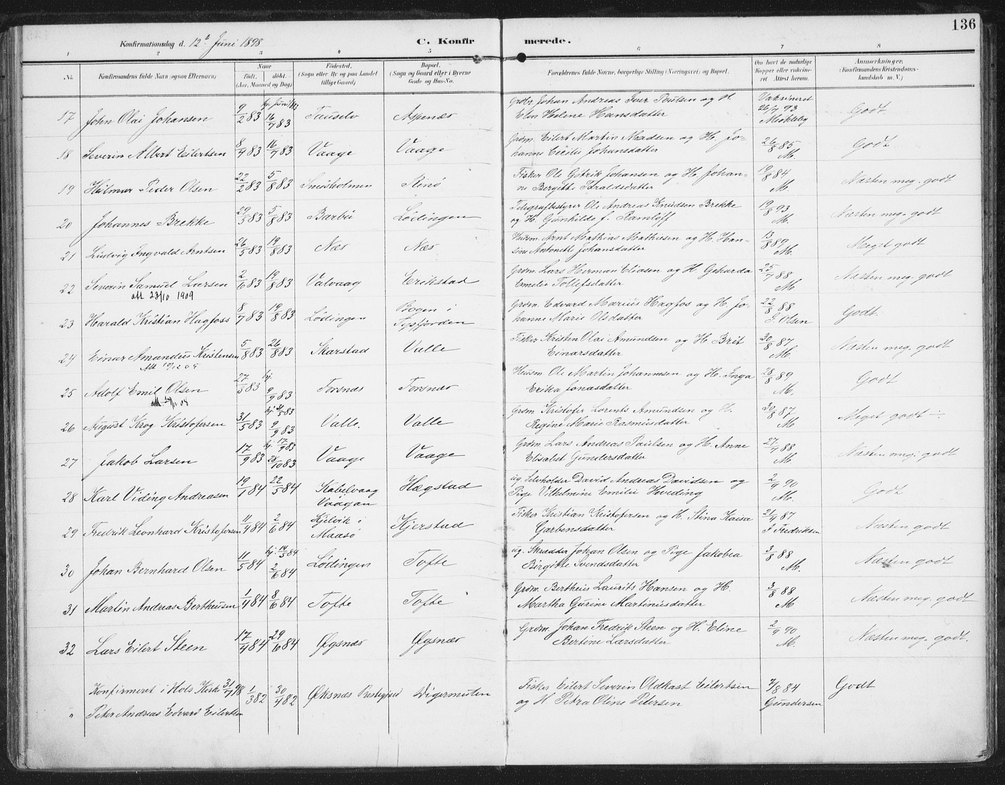 Ministerialprotokoller, klokkerbøker og fødselsregistre - Nordland, AV/SAT-A-1459/872/L1036: Parish register (official) no. 872A11, 1897-1913, p. 136