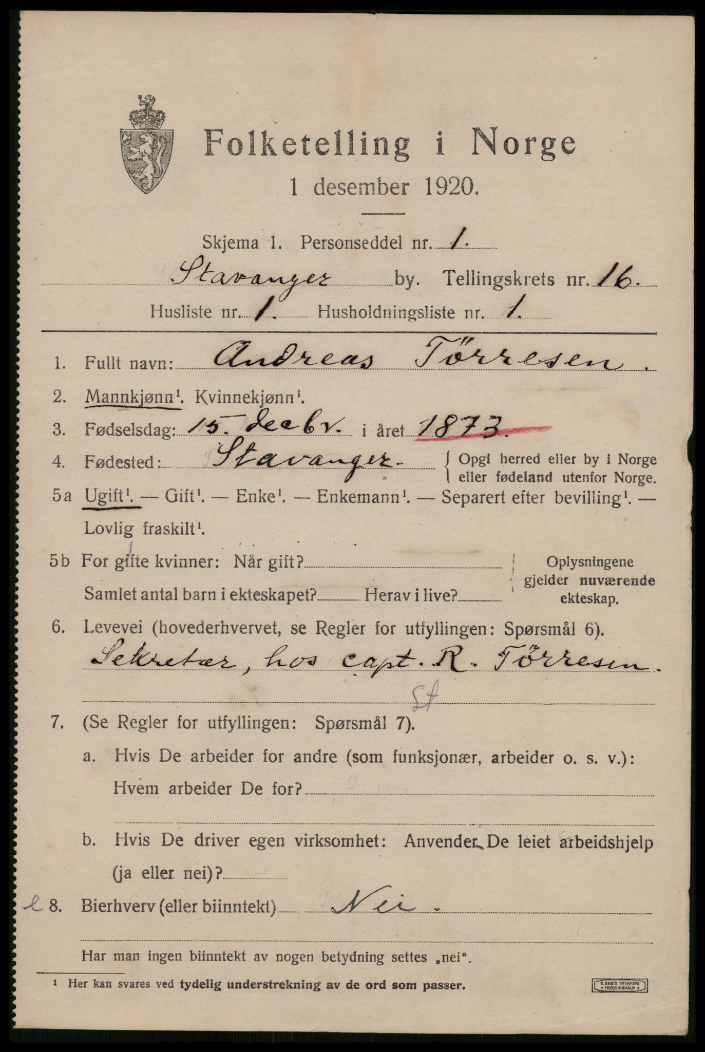 SAST, 1920 census for Stavanger, 1920, p. 63178