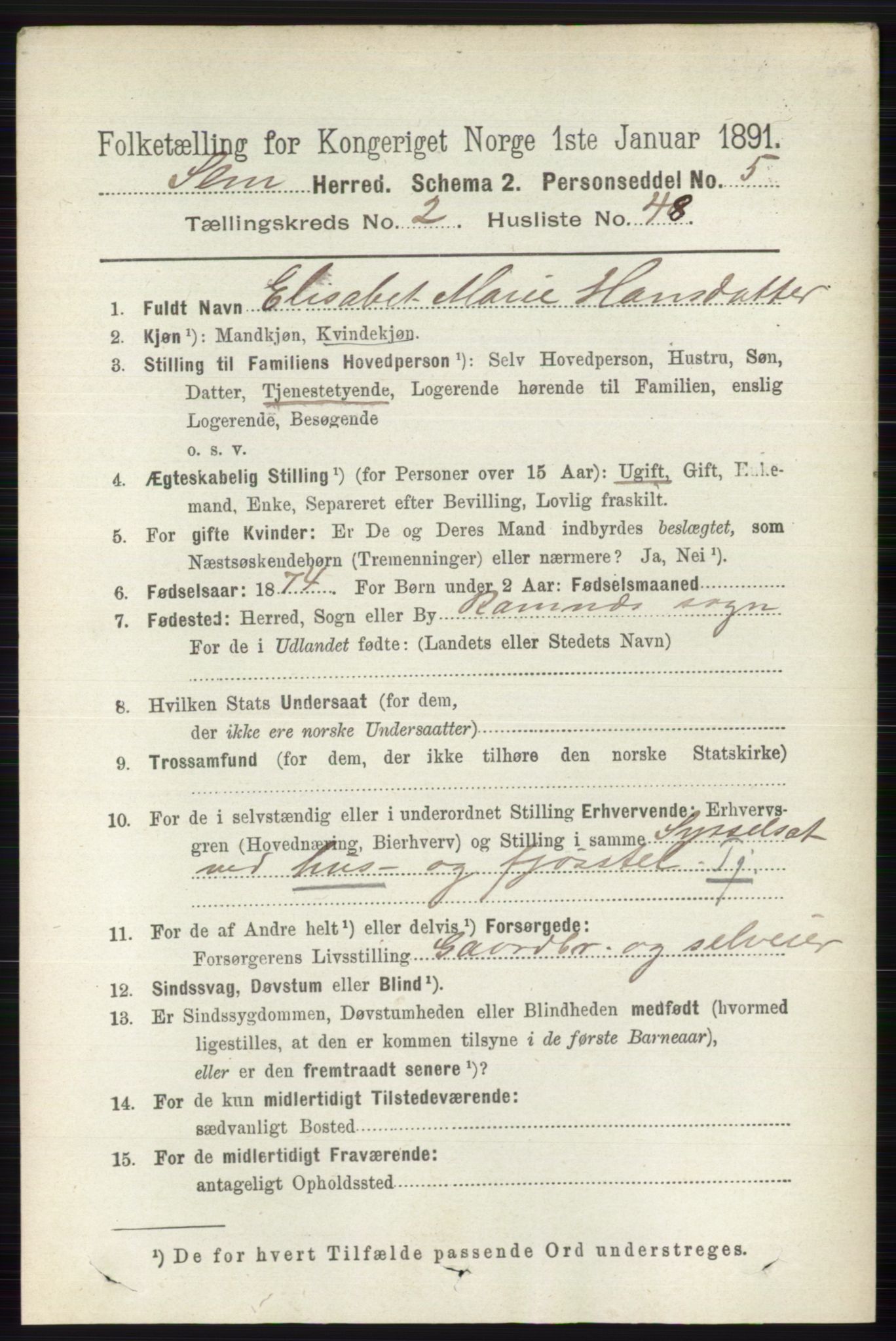 RA, 1891 census for 0721 Sem, 1891, p. 926