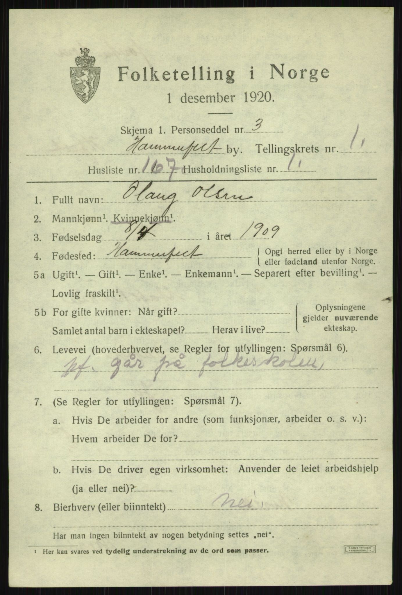 SATØ, 1920 census for Hammerfest, 1920, p. 4781