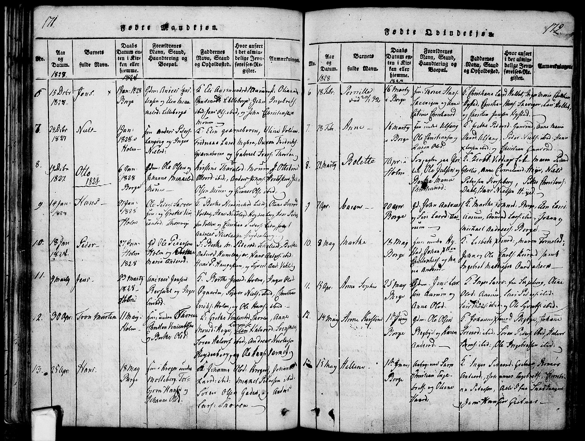 Borge prestekontor Kirkebøker, AV/SAO-A-10903/F/Fa/L0003: Parish register (official) no. I 3, 1815-1836, p. 171-172