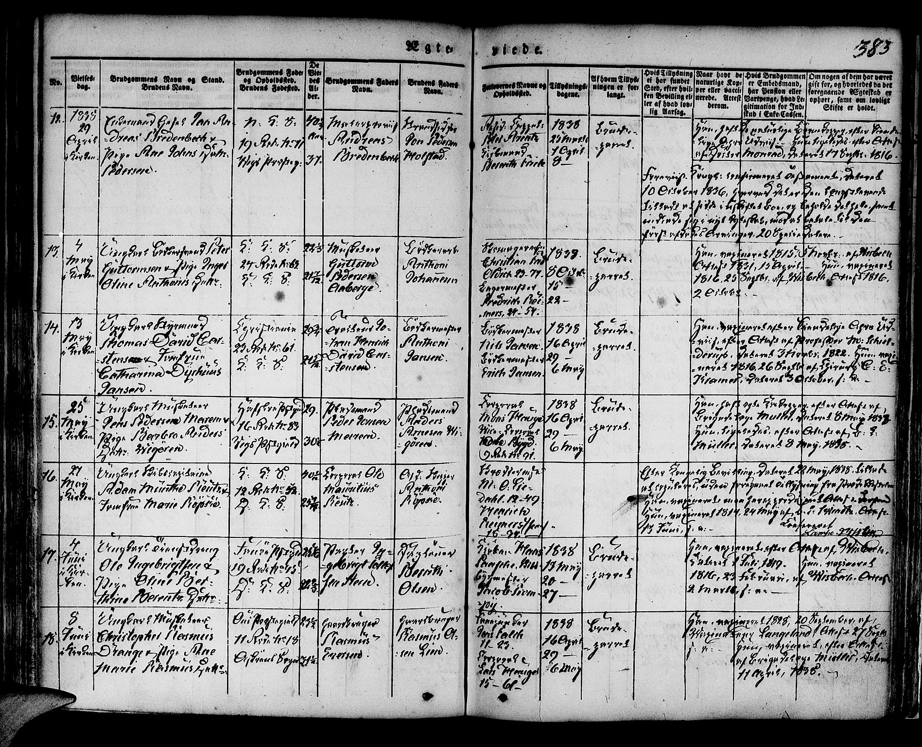 Korskirken sokneprestembete, AV/SAB-A-76101/H/Hab: Parish register (copy) no. A 5II, 1831-1844, p. 383