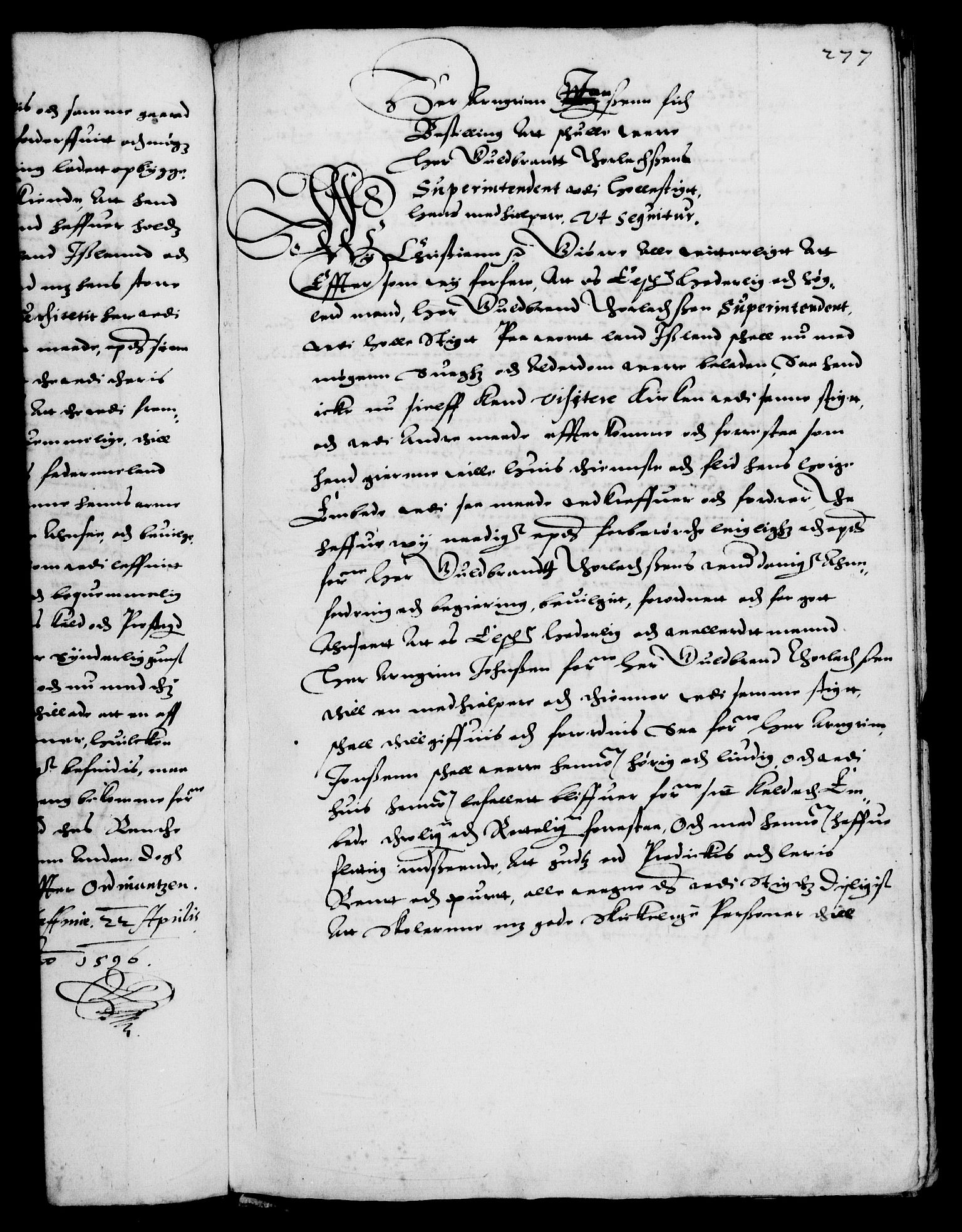 Danske Kanselli 1572-1799, AV/RA-EA-3023/F/Fc/Fca/Fcaa/L0002: Norske registre (mikrofilm), 1588-1596, p. 277a