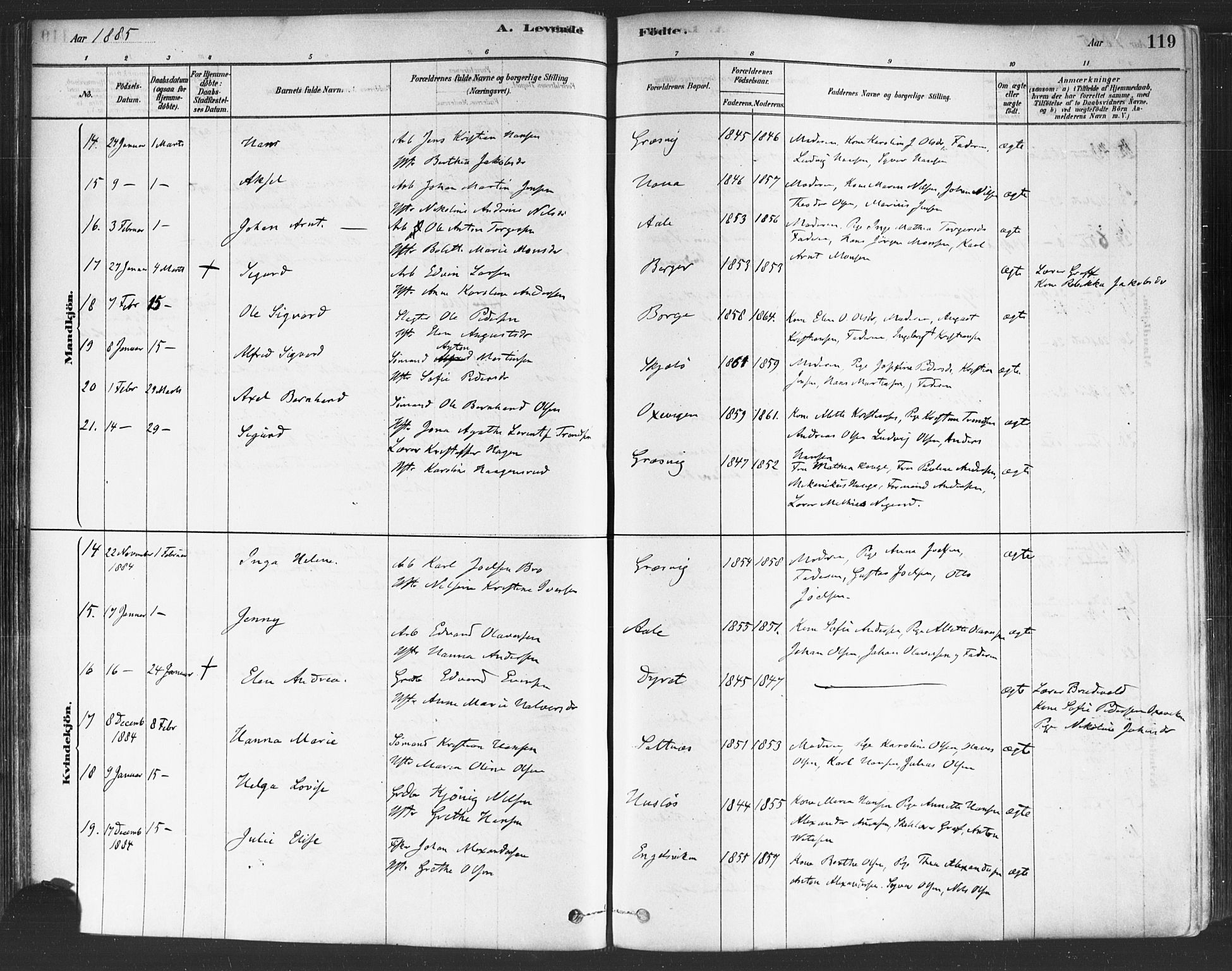 Onsøy prestekontor Kirkebøker, AV/SAO-A-10914/F/Fa/L0005: Parish register (official) no. I 5, 1878-1898, p. 119