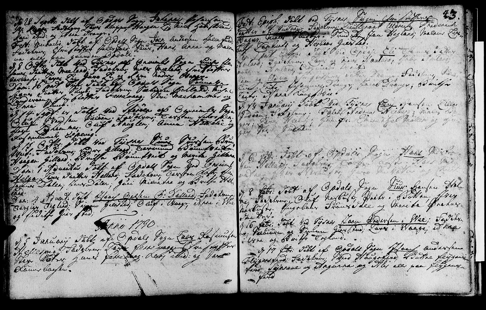 Tysnes sokneprestembete, SAB/A-78601/H/Haa: Parish register (official) no. A 1, 1723-1731, p. 43