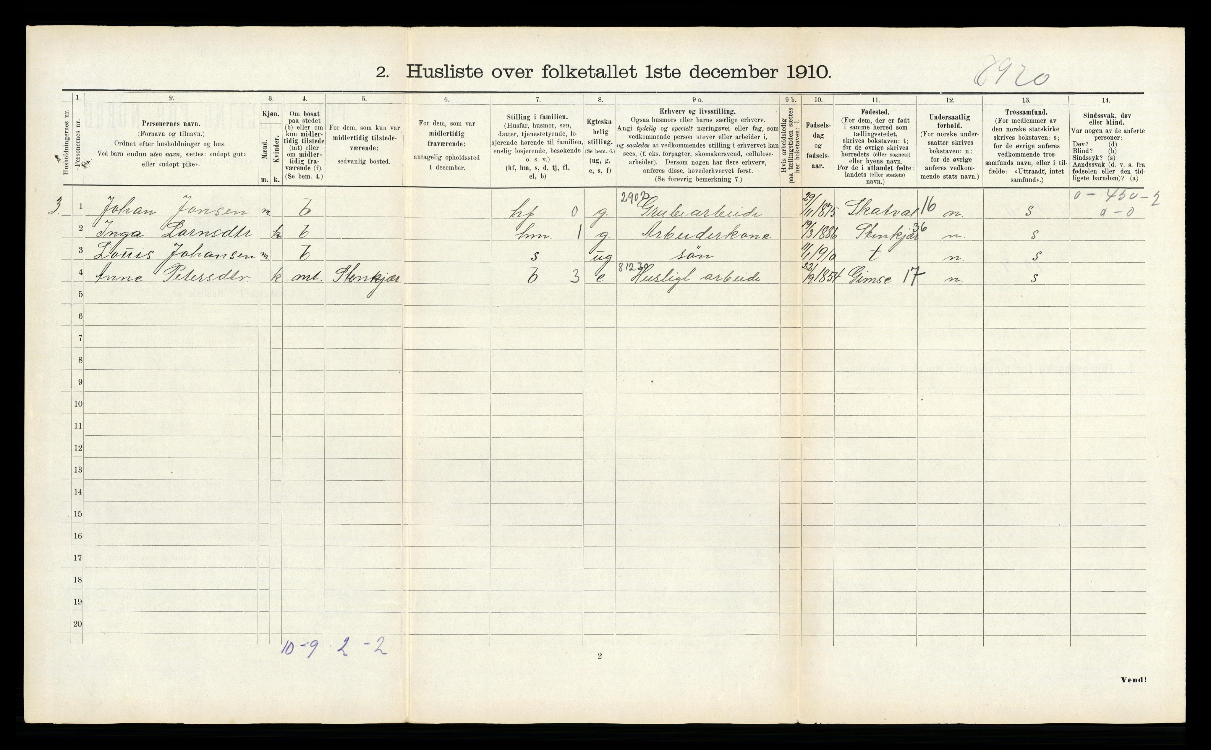 RA, 1910 census for Beitstad, 1910, p. 214