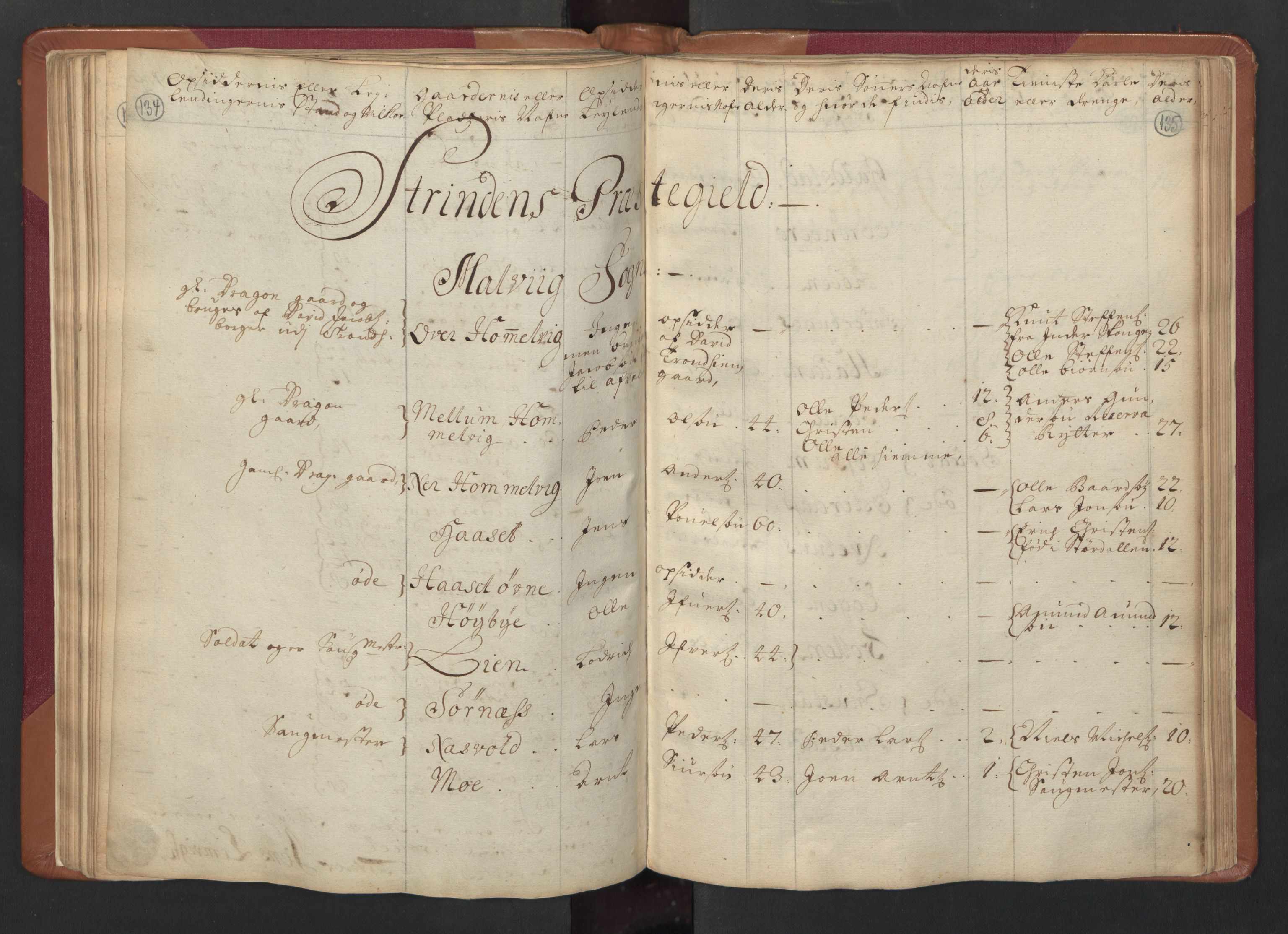 RA, Census (manntall) 1701, no. 14: Strinda and Selbu fogderi, 1701, p. 134-135