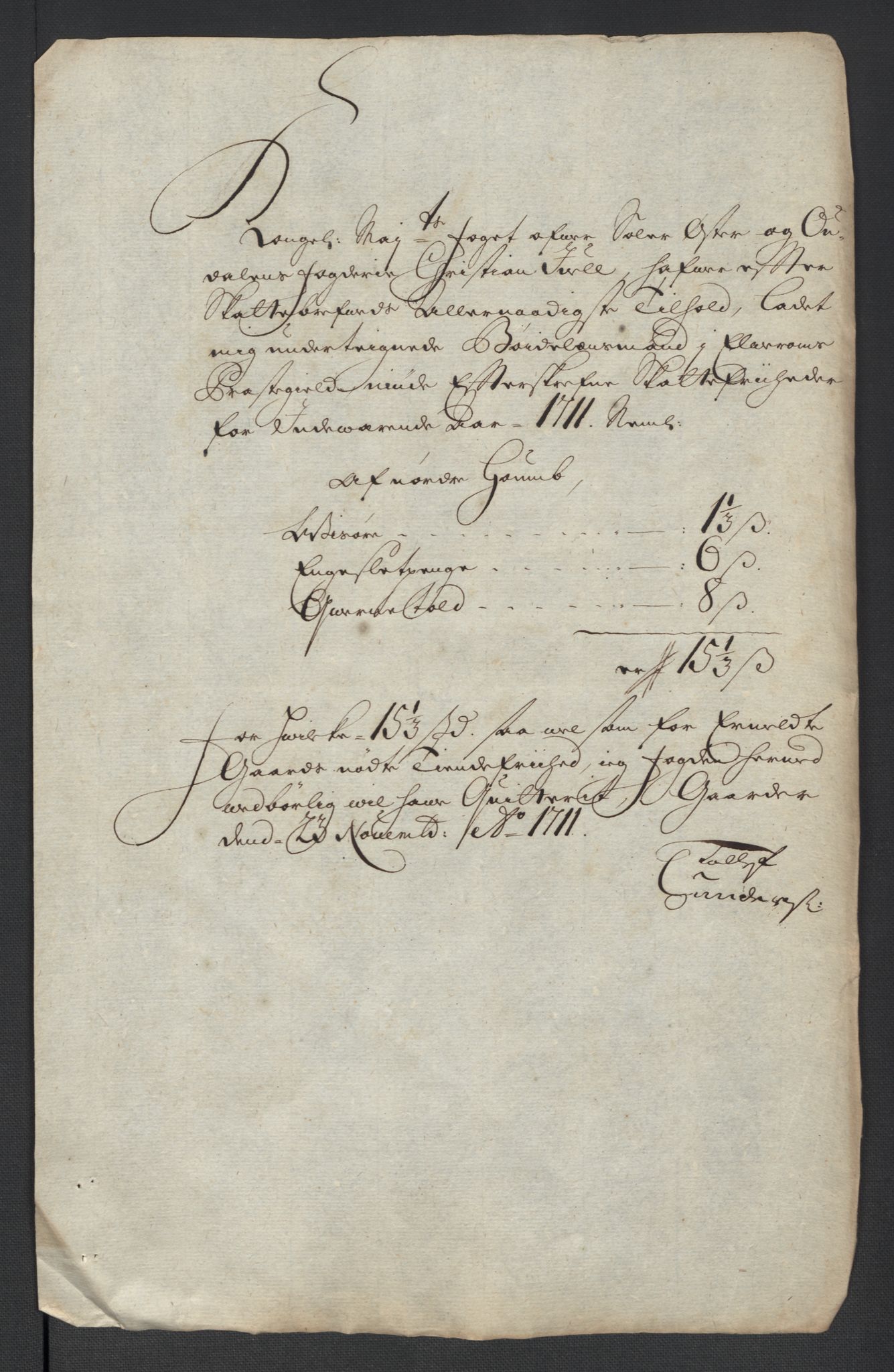 Rentekammeret inntil 1814, Reviderte regnskaper, Fogderegnskap, RA/EA-4092/R13/L0848: Fogderegnskap Solør, Odal og Østerdal, 1711, p. 307