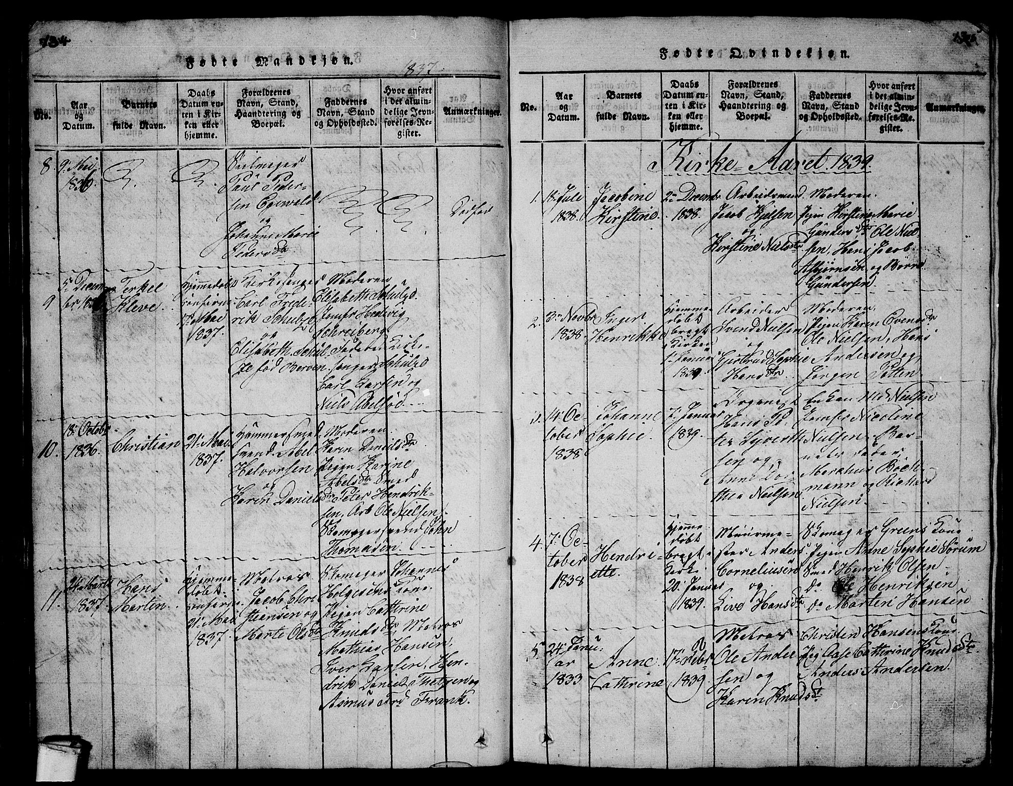 Larvik kirkebøker, AV/SAKO-A-352/G/Gb/L0001: Parish register (copy) no. II 1, 1818-1843, p. 134-135