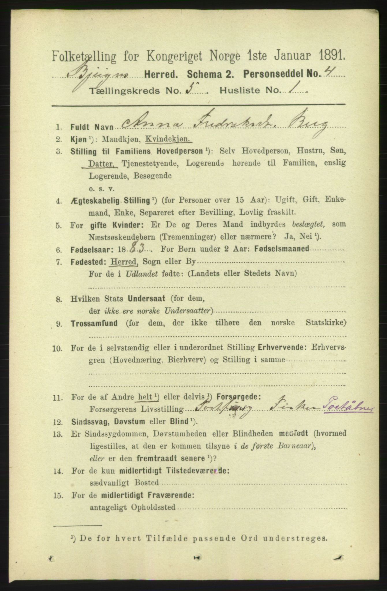 RA, 1891 census for 1627 Bjugn, 1891, p. 1359