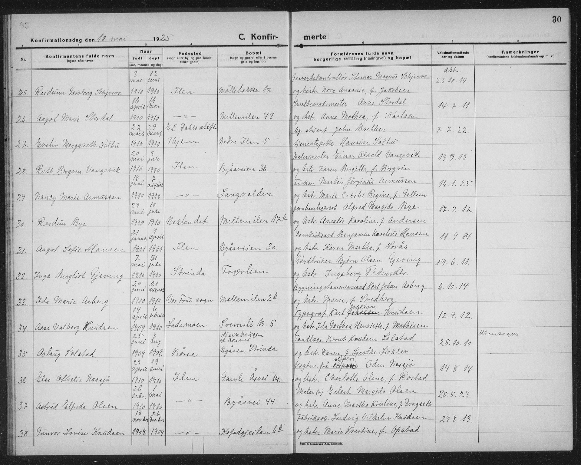 Ministerialprotokoller, klokkerbøker og fødselsregistre - Sør-Trøndelag, AV/SAT-A-1456/603/L0175: Parish register (copy) no. 603C03, 1923-1941, p. 30