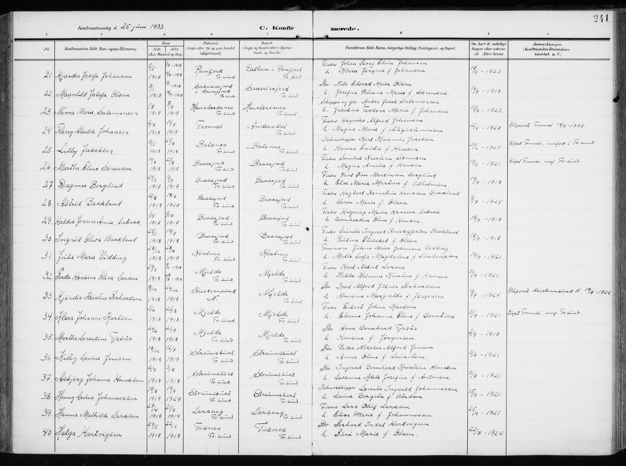 Tromsøysund sokneprestkontor, SATØ/S-1304/G/Ga/L0007kirke: Parish register (official) no. 7, 1907-1914, p. 241