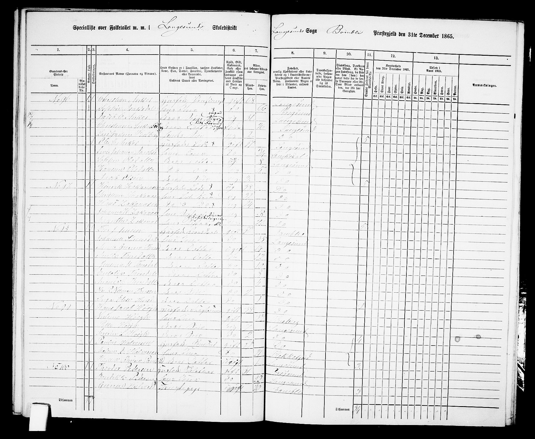 RA, 1865 census for Bamble, 1865, p. 210