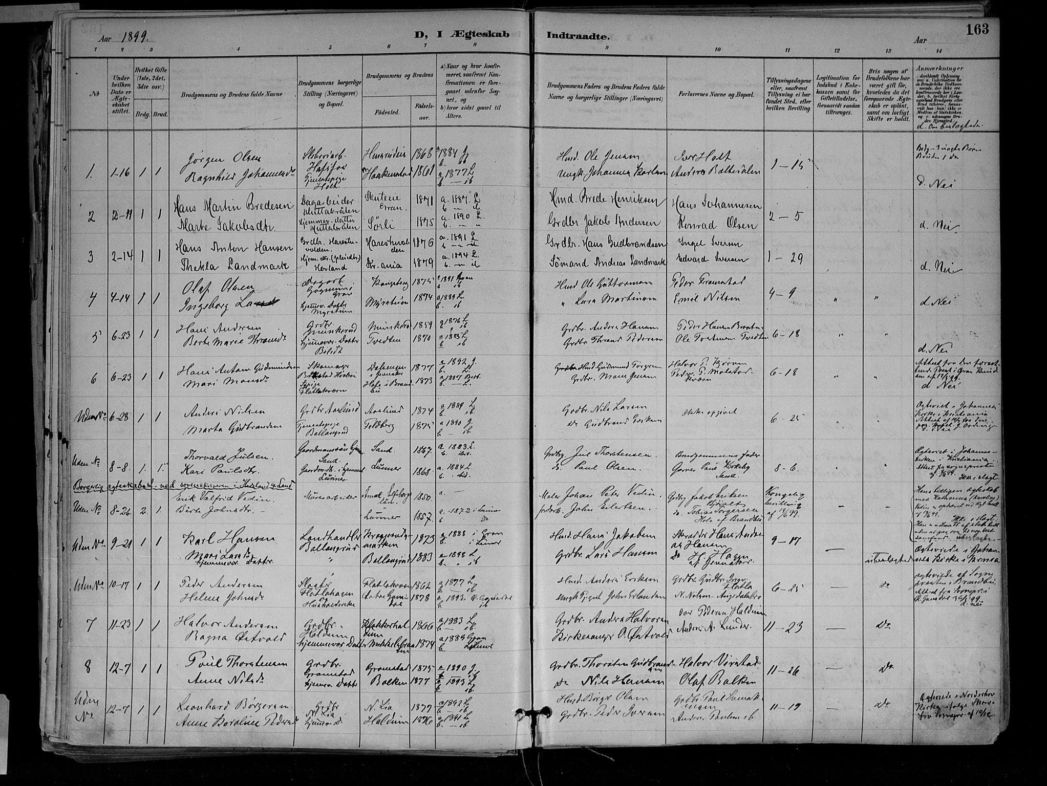 Jevnaker prestekontor, SAH/PREST-116/H/Ha/Haa/L0010: Parish register (official) no. 10, 1891-1906, p. 163