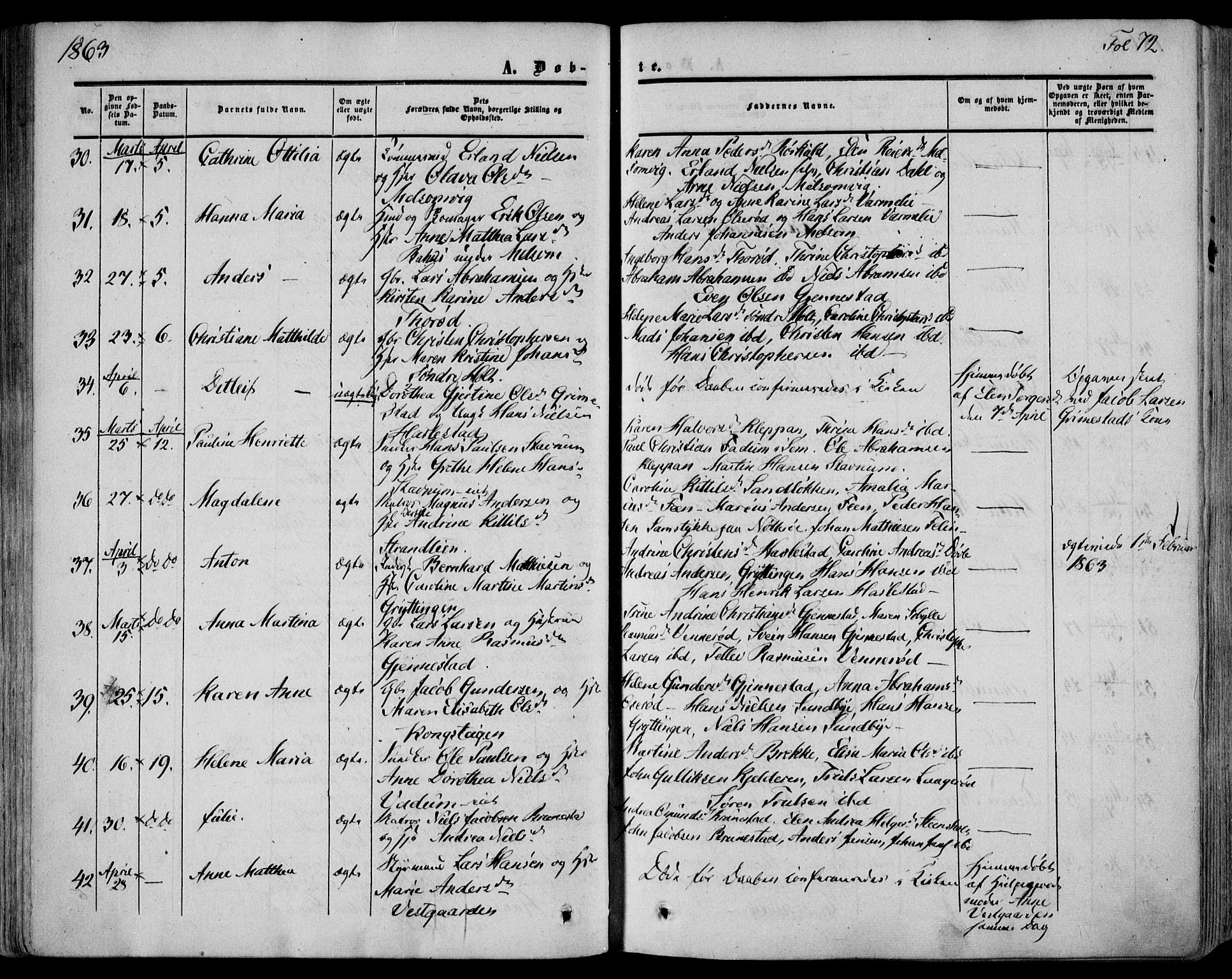 Stokke kirkebøker, AV/SAKO-A-320/F/Fa/L0008: Parish register (official) no. I 8, 1858-1871, p. 72