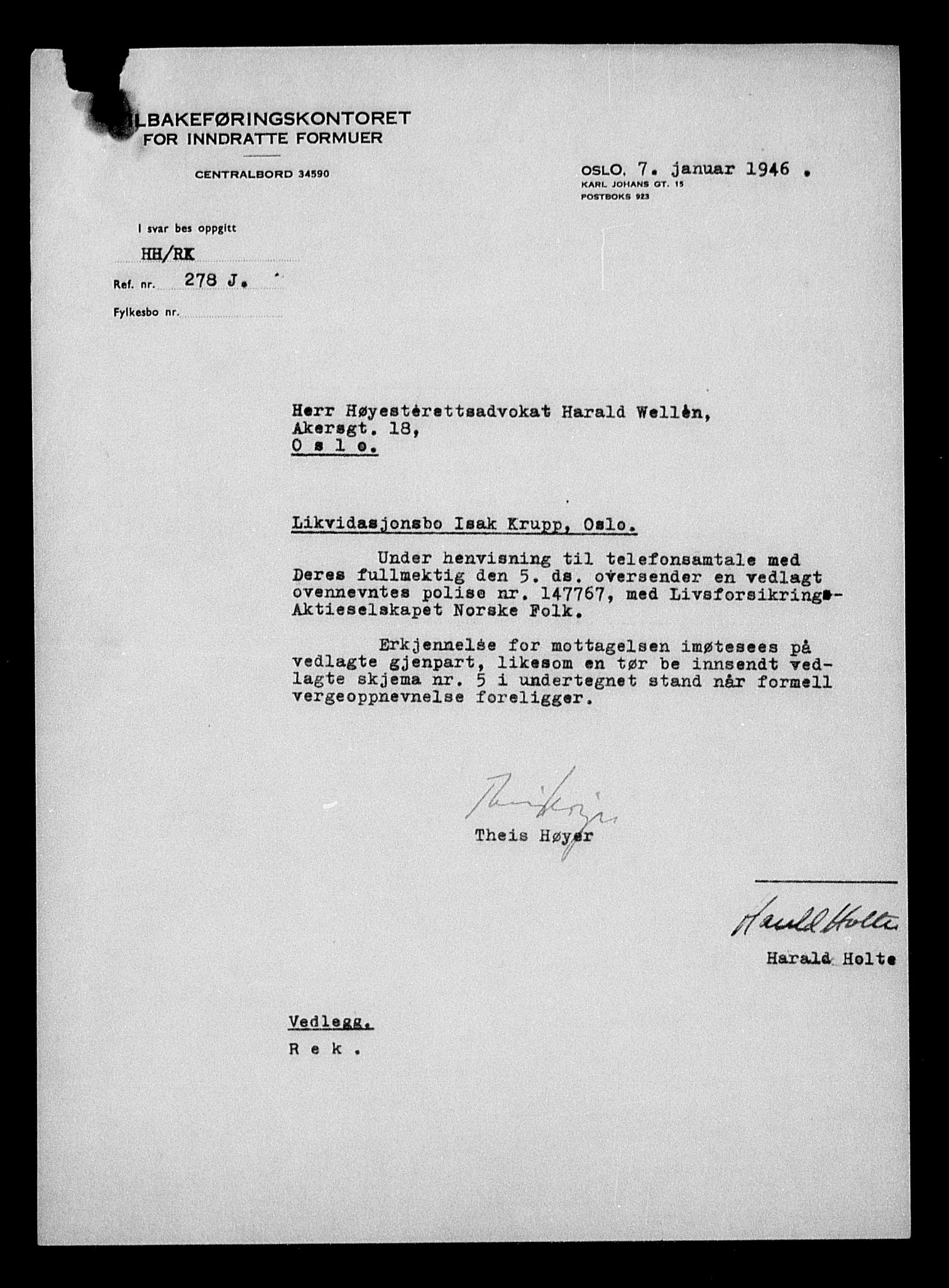 Justisdepartementet, Tilbakeføringskontoret for inndratte formuer, AV/RA-S-1564/H/Hc/Hcc/L0953: --, 1945-1947, p. 616