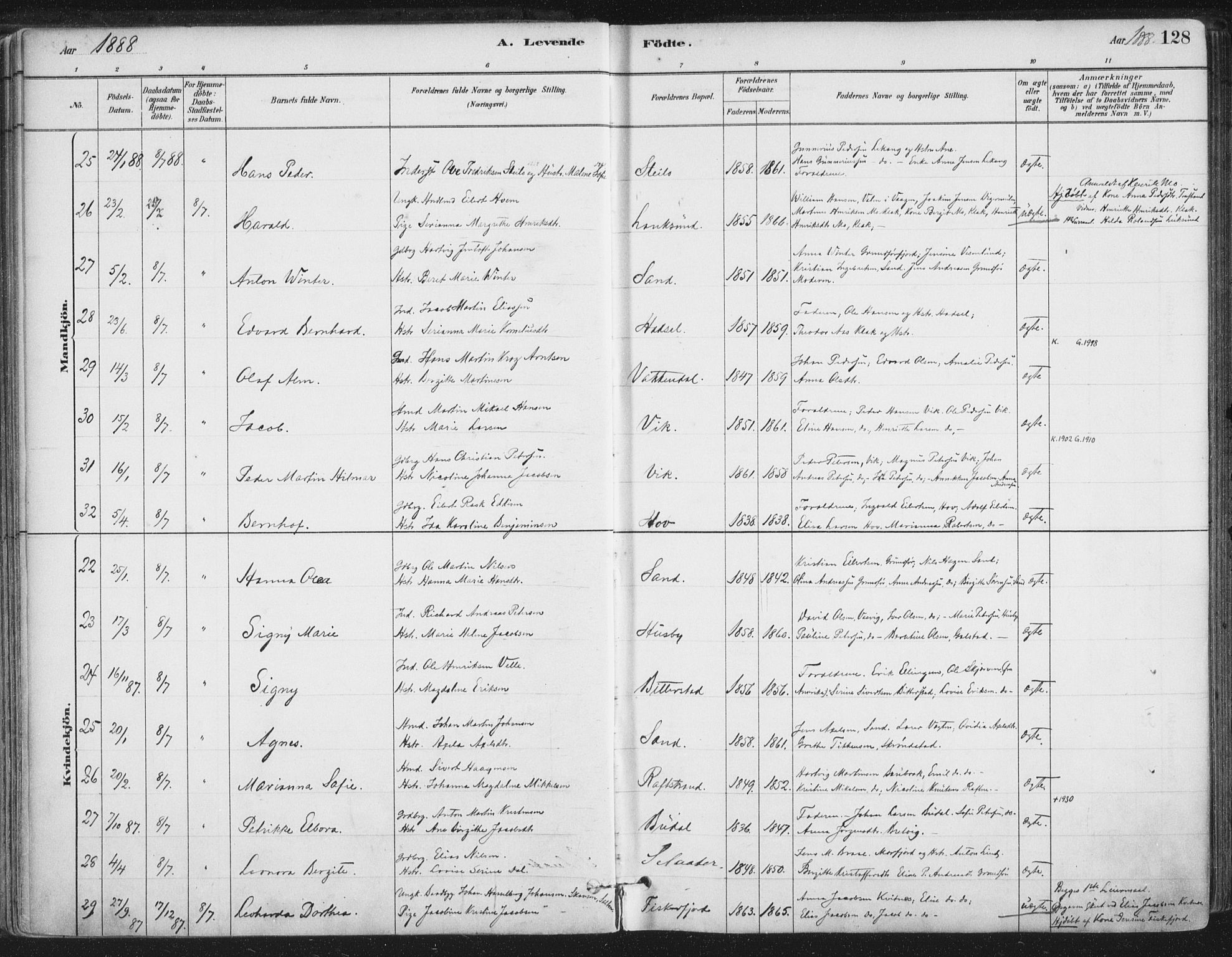 Ministerialprotokoller, klokkerbøker og fødselsregistre - Nordland, AV/SAT-A-1459/888/L1244: Parish register (official) no. 888A10, 1880-1890, p. 128