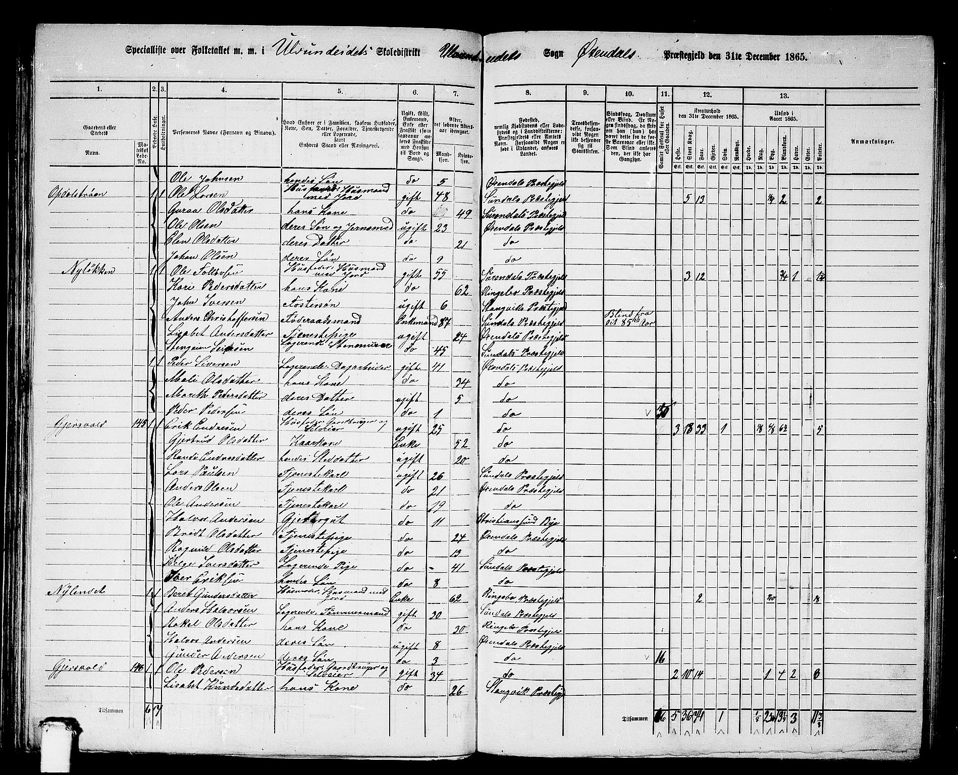 RA, 1865 census for Øksendal, 1865, p. 50