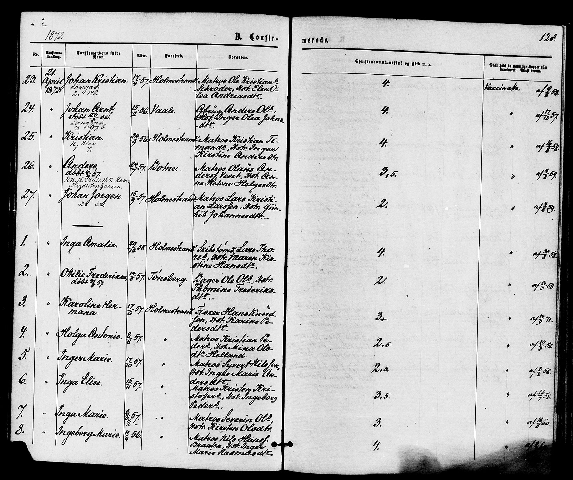 Holmestrand kirkebøker, AV/SAKO-A-346/F/Fa/L0003: Parish register (official) no. 3, 1867-1879, p. 128