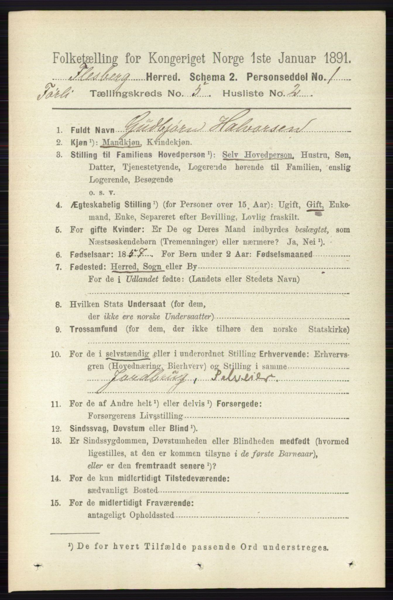 RA, 1891 census for 0631 Flesberg, 1891, p. 727