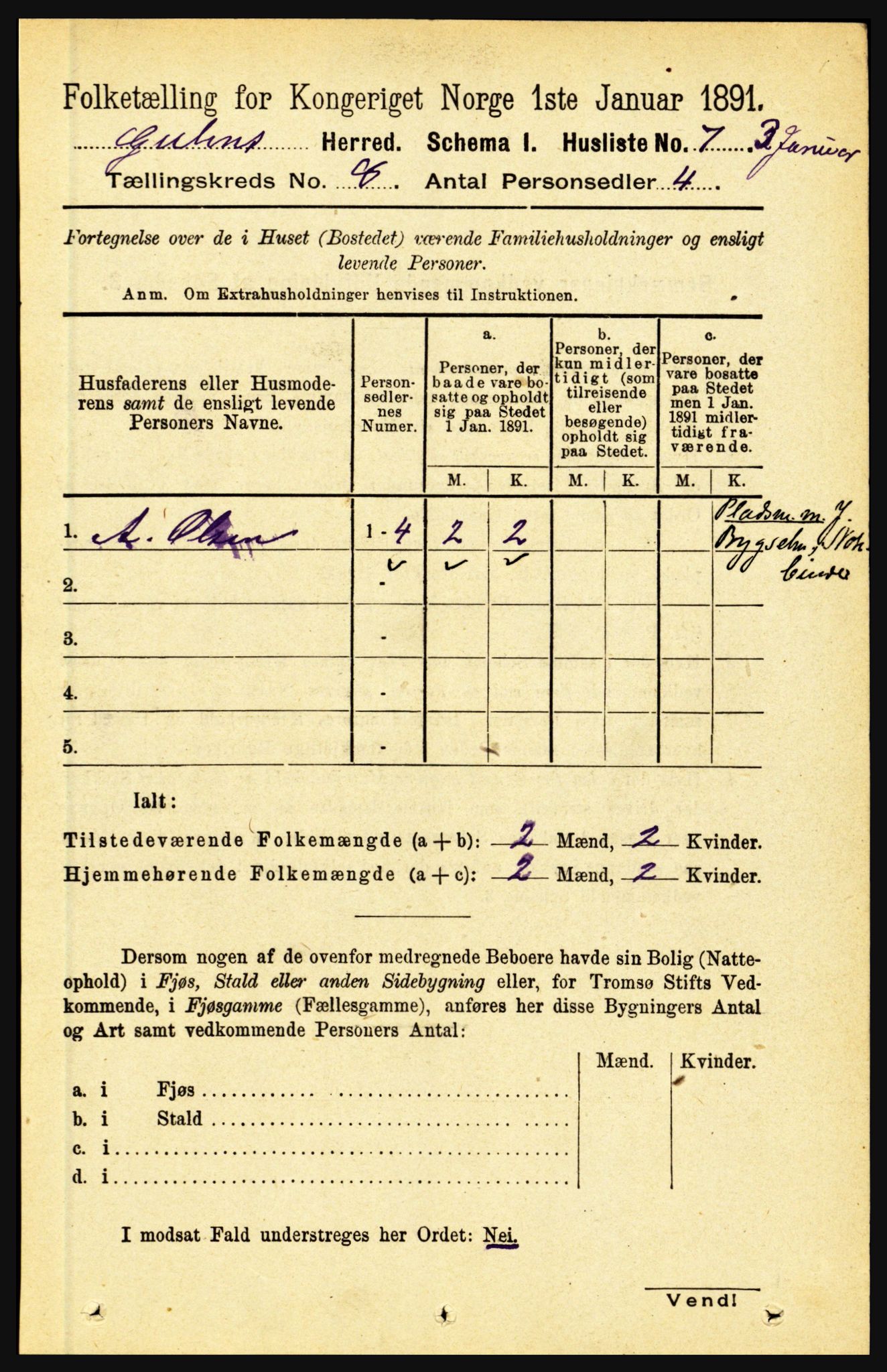 RA, 1891 census for 1411 Gulen, 1891, p. 2413