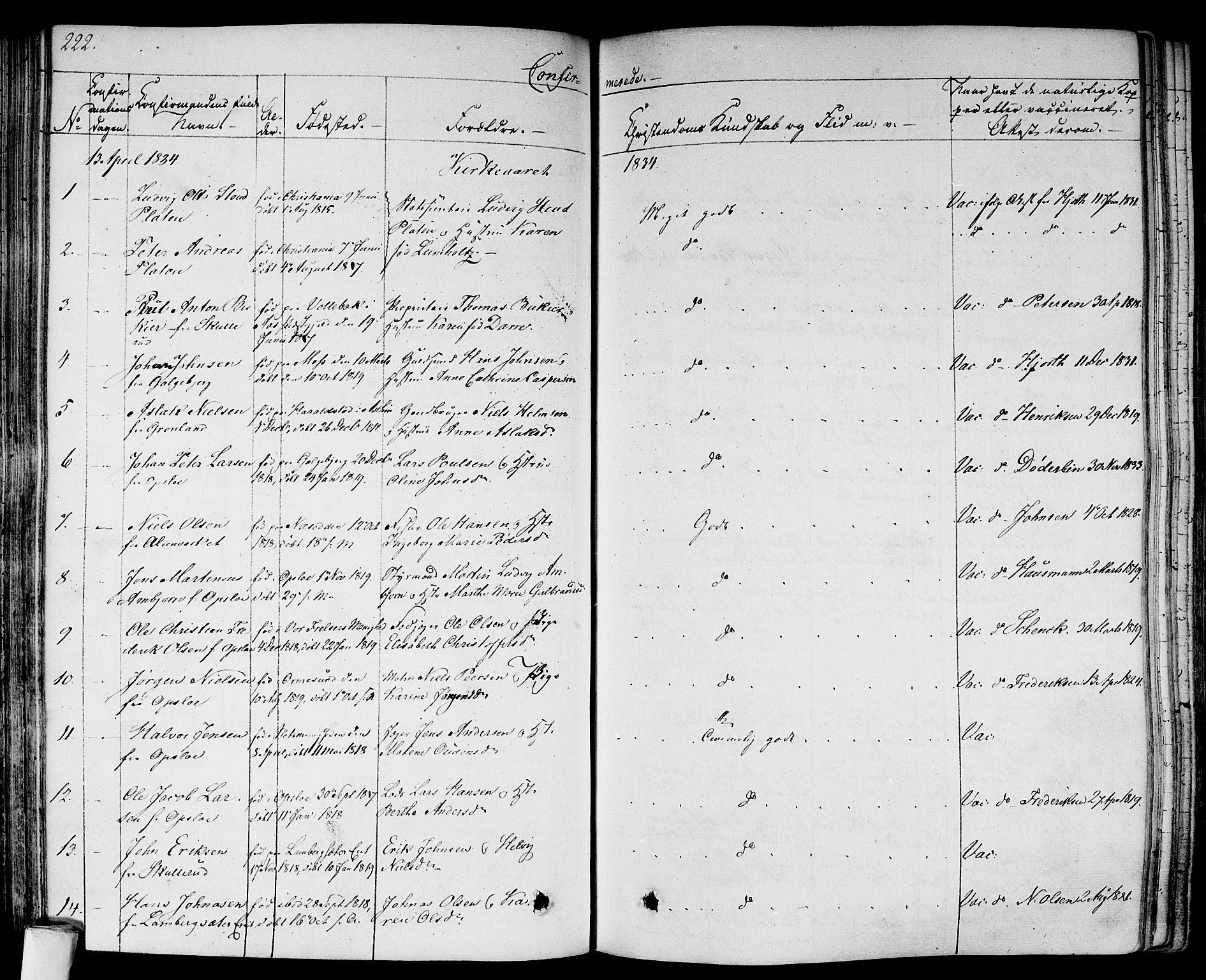 Gamlebyen prestekontor Kirkebøker, SAO/A-10884/F/Fa/L0003: Parish register (official) no. 3, 1829-1849, p. 222