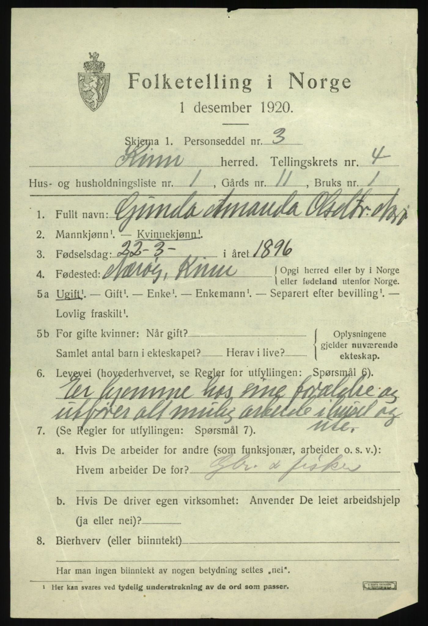 SAB, 1920 census for Kinn, 1920, p. 2547