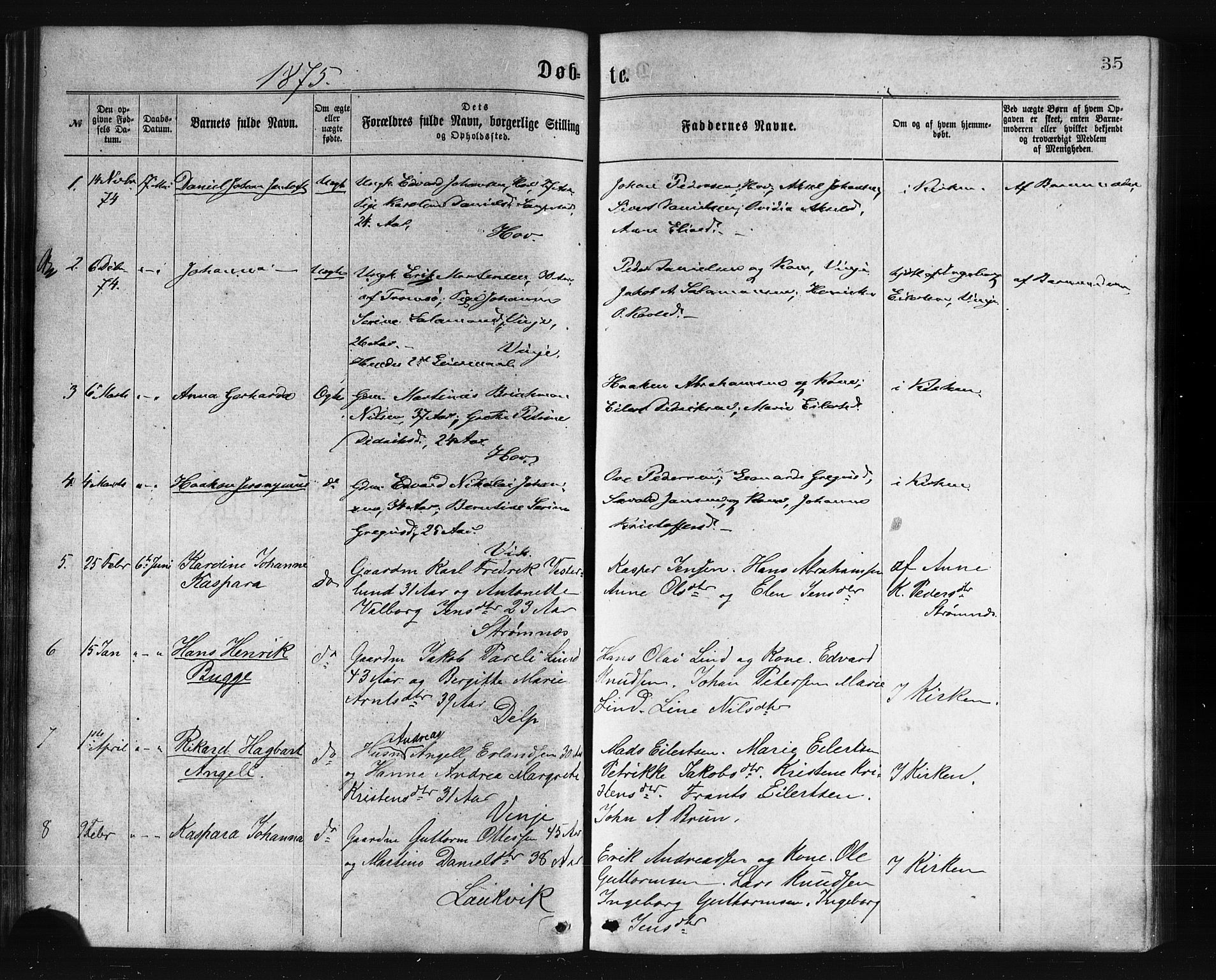 Ministerialprotokoller, klokkerbøker og fødselsregistre - Nordland, AV/SAT-A-1459/876/L1096: Parish register (official) no. 876A02, 1870-1886, p. 35