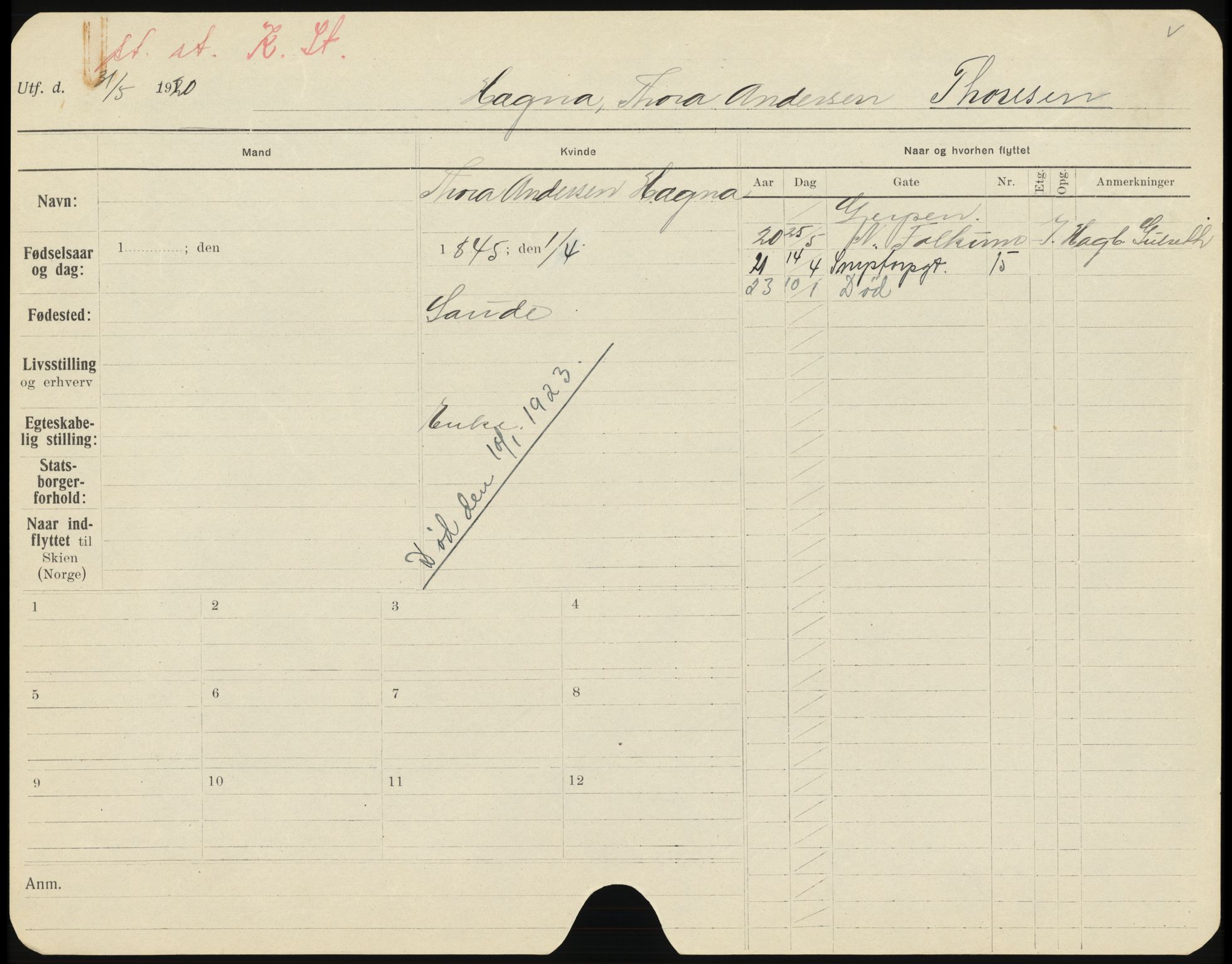 Skien folkeregister, AV/SAKO-A-425/H/Ha/L0001: Døde, 1916-1929, p. 1119