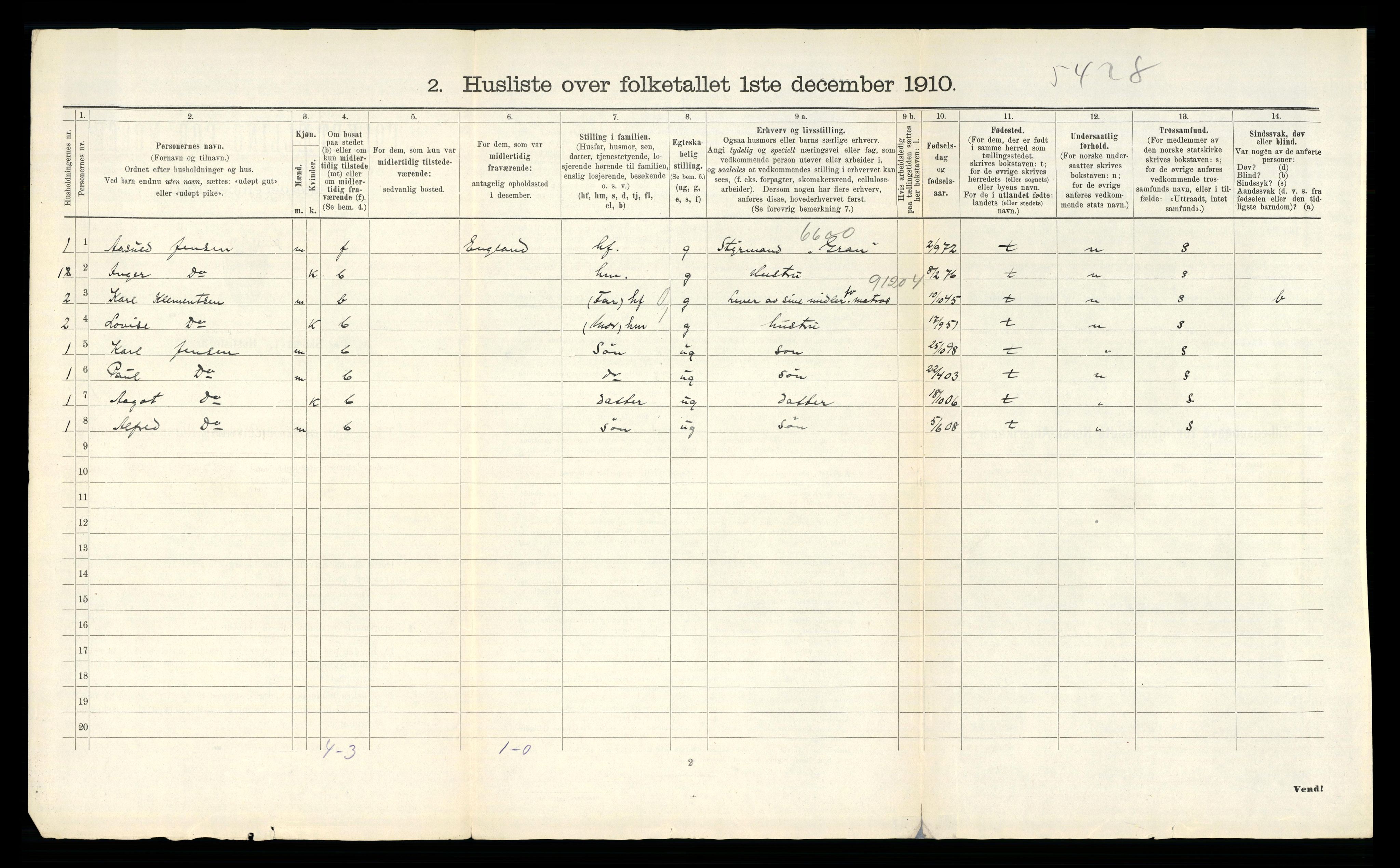 RA, 1910 census for Dypvåg, 1910, p. 45