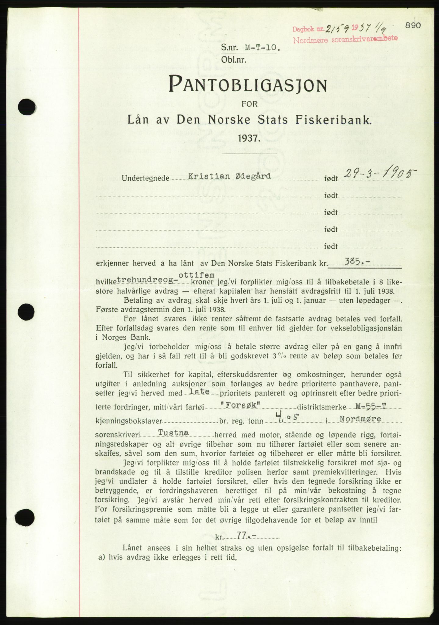 Nordmøre sorenskriveri, AV/SAT-A-4132/1/2/2Ca/L0091: Mortgage book no. B81, 1937-1937, Diary no: : 2159/1937