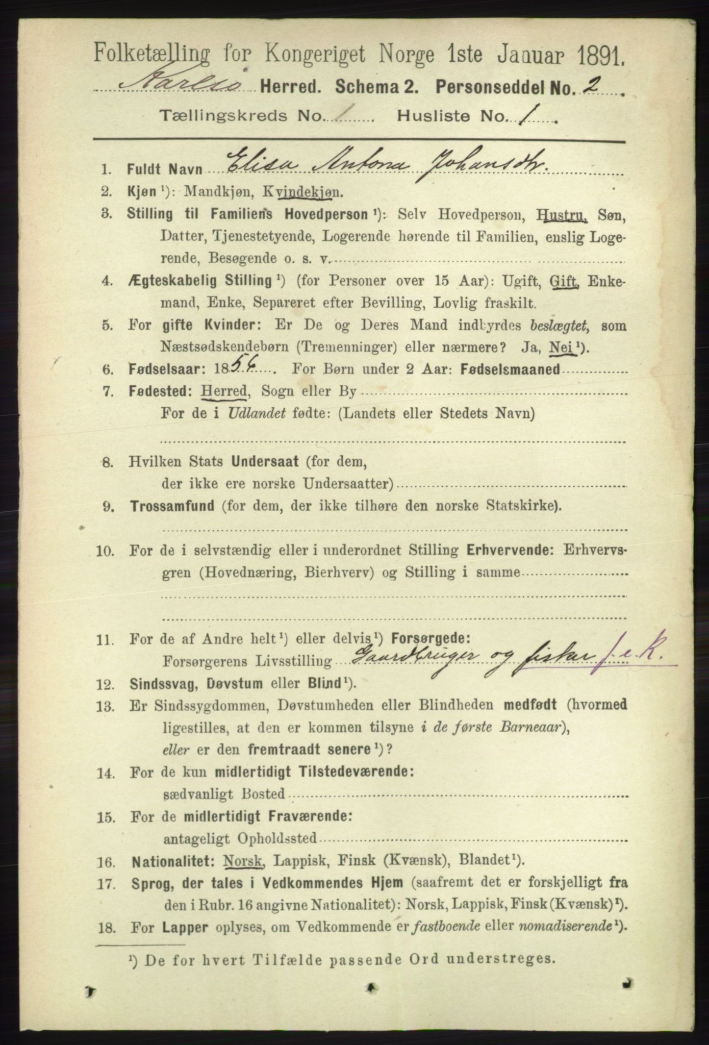 RA, 1891 census for 1936 Karlsøy, 1891, p. 60