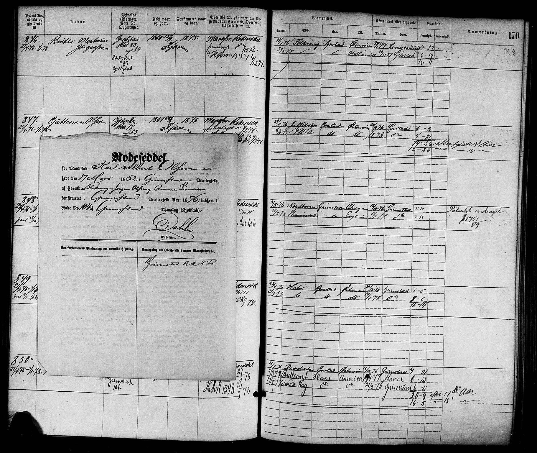 Grimstad mønstringskrets, AV/SAK-2031-0013/F/Fa/L0001: Annotasjonsrulle nr 1-1920 med register, F-1, 1870-1892, p. 196
