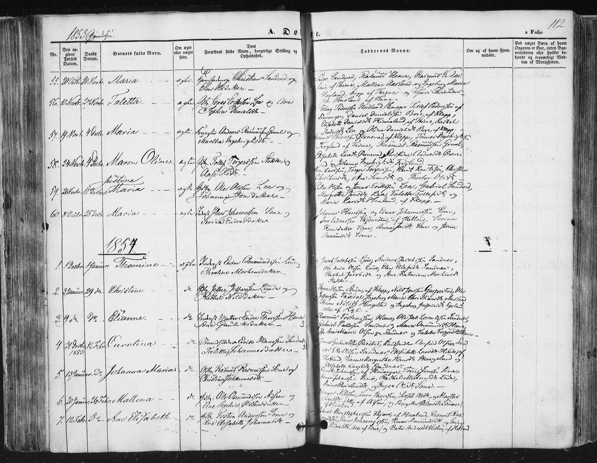 Høyland sokneprestkontor, SAST/A-101799/001/30BA/L0008: Parish register (official) no. A 8, 1841-1856, p. 112
