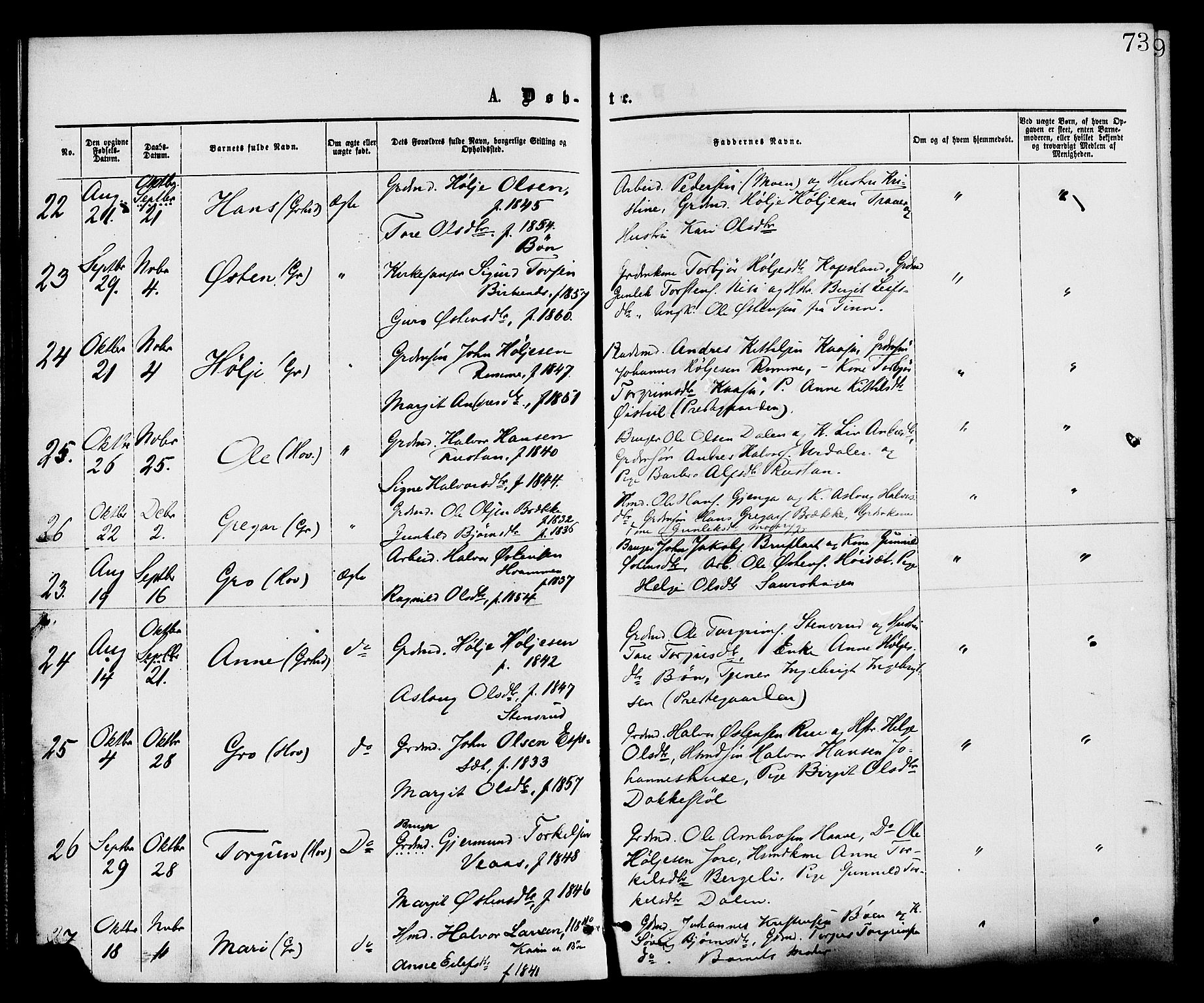 Gransherad kirkebøker, AV/SAKO-A-267/F/Fa/L0004: Parish register (official) no. I 4, 1871-1886, p. 73