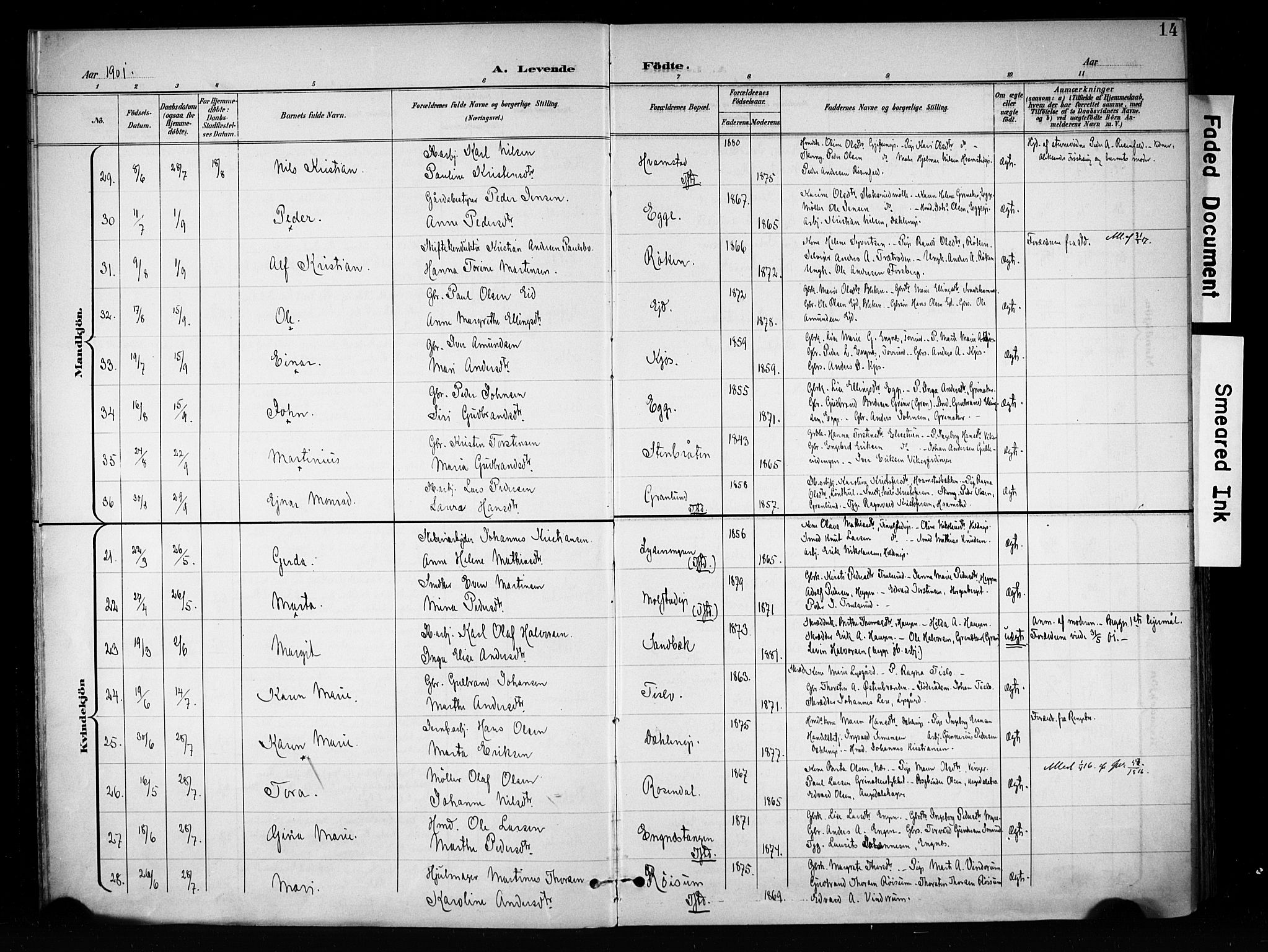 Brandbu prestekontor, AV/SAH-PREST-114/H/Ha/Haa/L0001: Parish register (official) no. 1, 1900-1912, p. 14