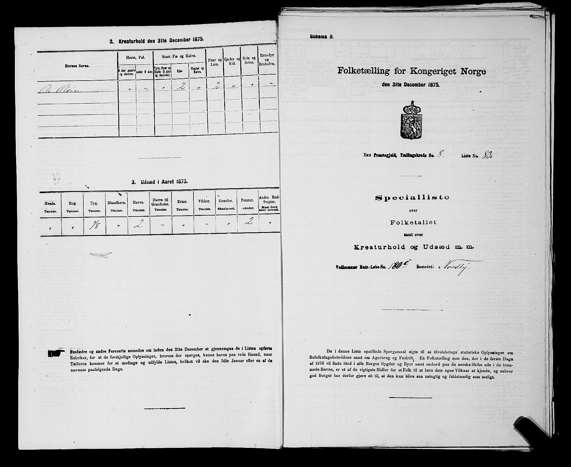 RA, 1875 census for 0236P Nes, 1875, p. 1394