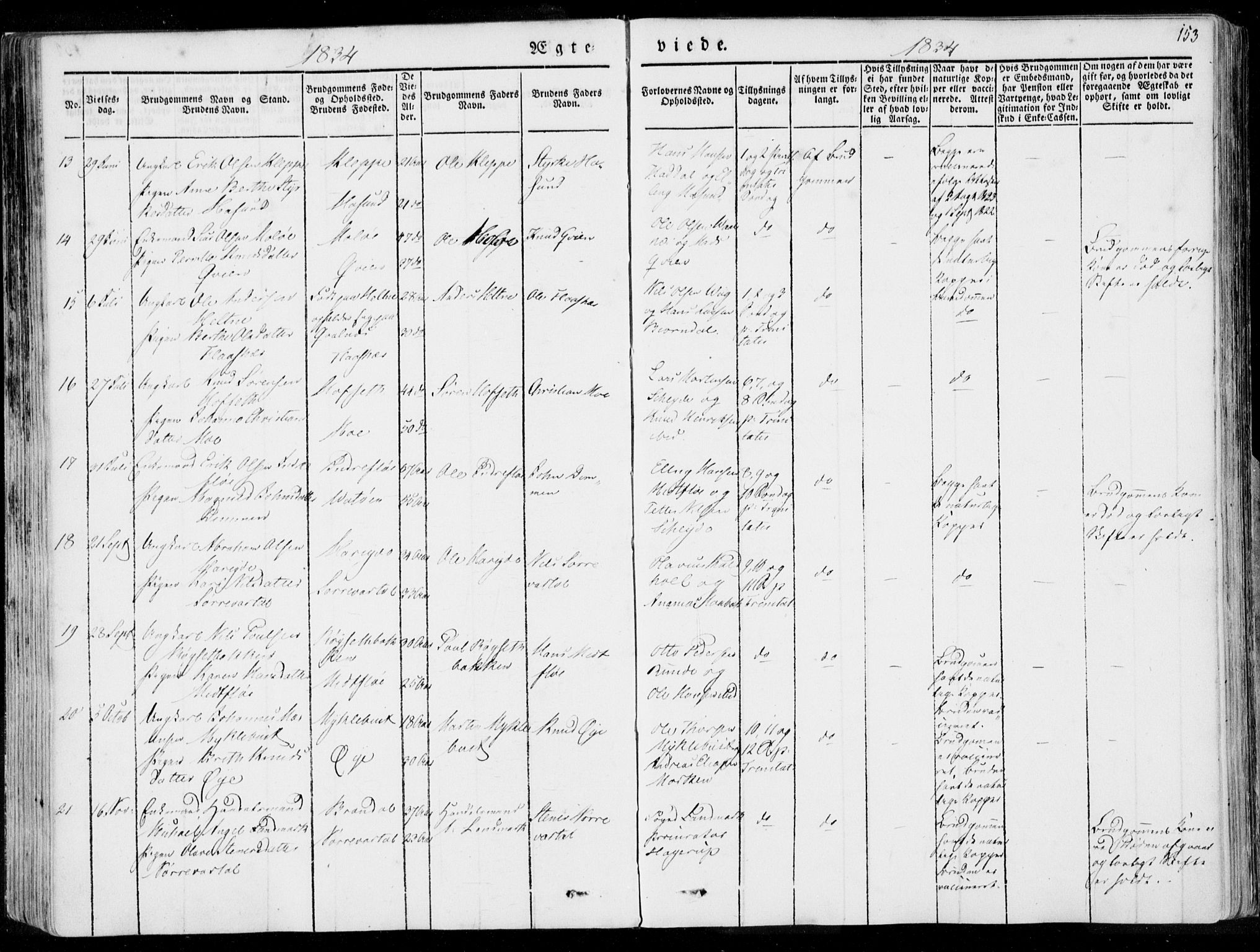 Ministerialprotokoller, klokkerbøker og fødselsregistre - Møre og Romsdal, AV/SAT-A-1454/509/L0104: Parish register (official) no. 509A02, 1833-1847, p. 153