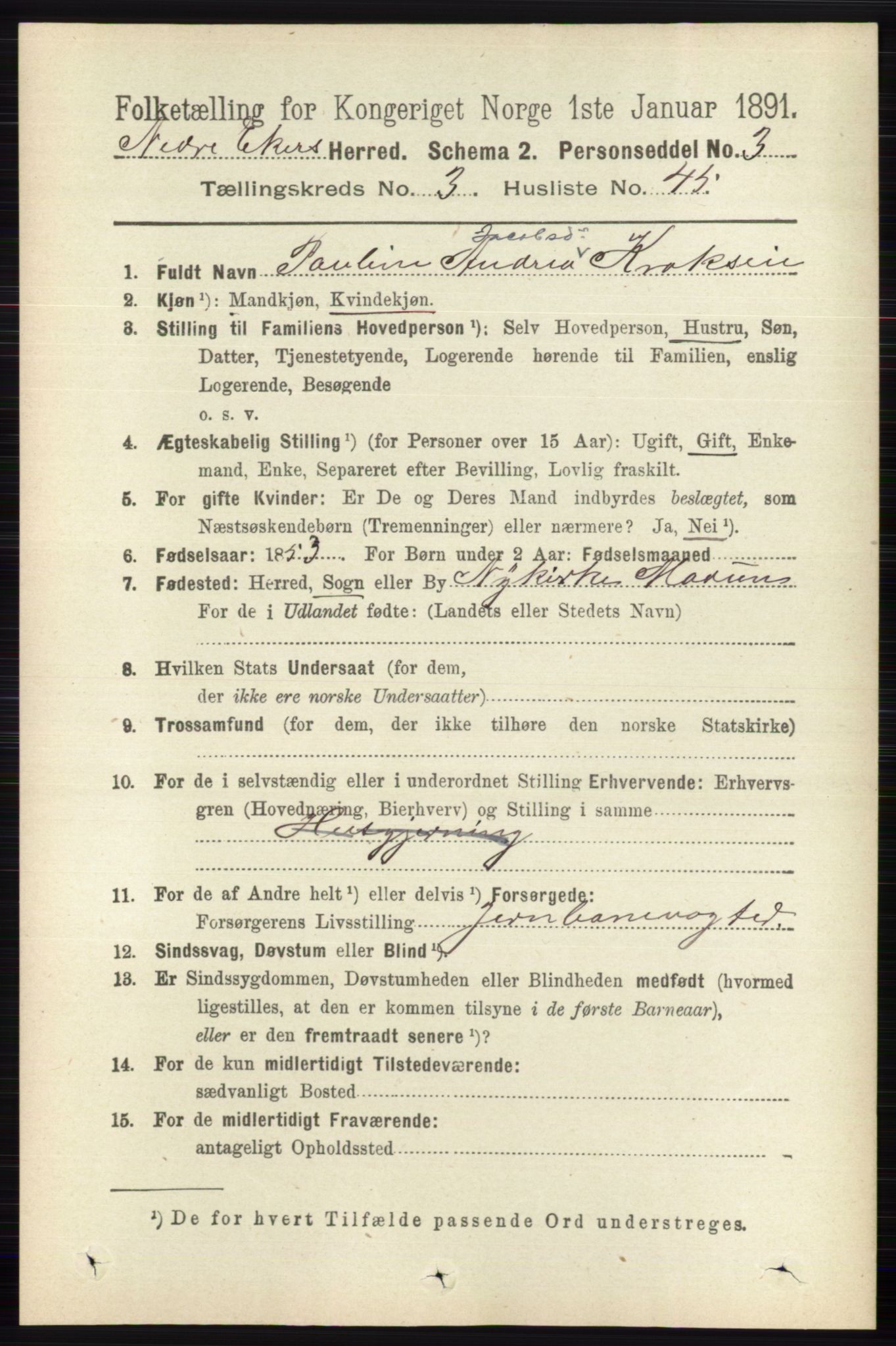 RA, 1891 census for 0625 Nedre Eiker, 1891, p. 1438