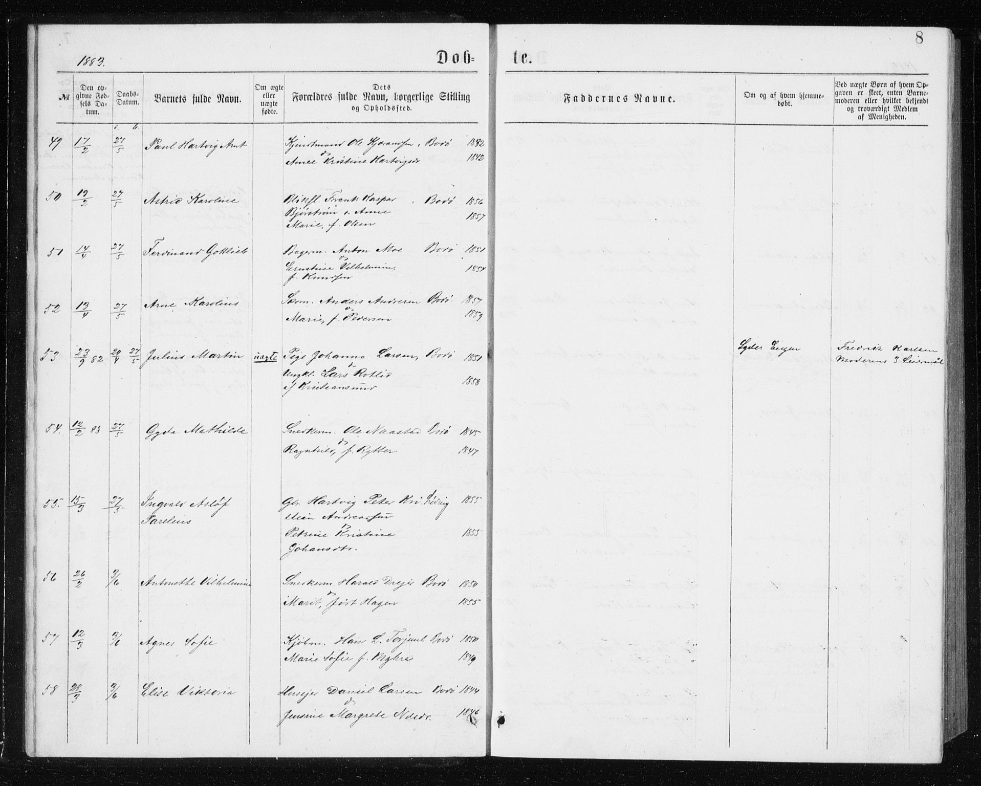 Ministerialprotokoller, klokkerbøker og fødselsregistre - Nordland, AV/SAT-A-1459/801/L0031: Parish register (copy) no. 801C06, 1883-1887, p. 8