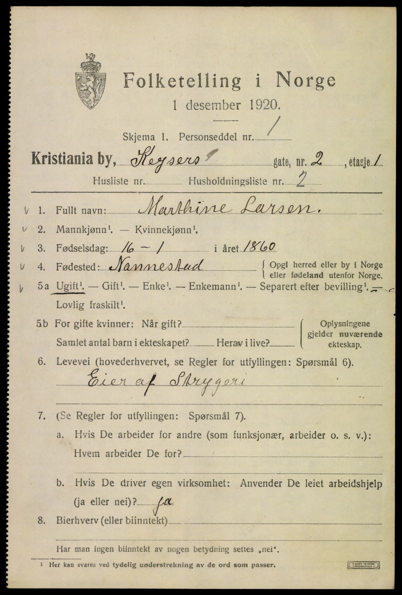SAO, 1920 census for Kristiania, 1920, p. 331531