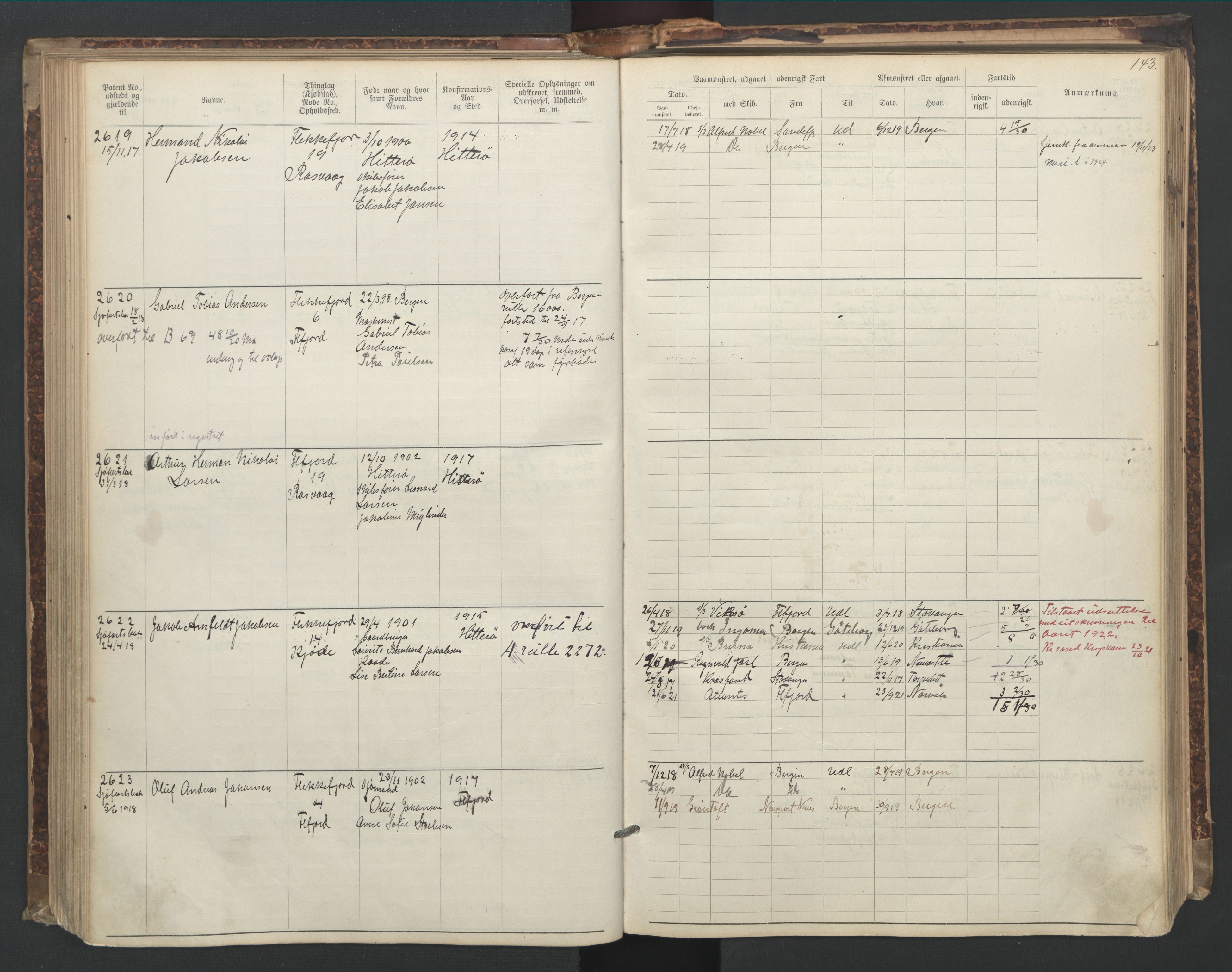 Flekkefjord mønstringskrets, AV/SAK-2031-0018/F/Fa/L0006: Annotasjonsrulle nr 1916-2964 med register, Æ-3, 1891-1948, p. 173