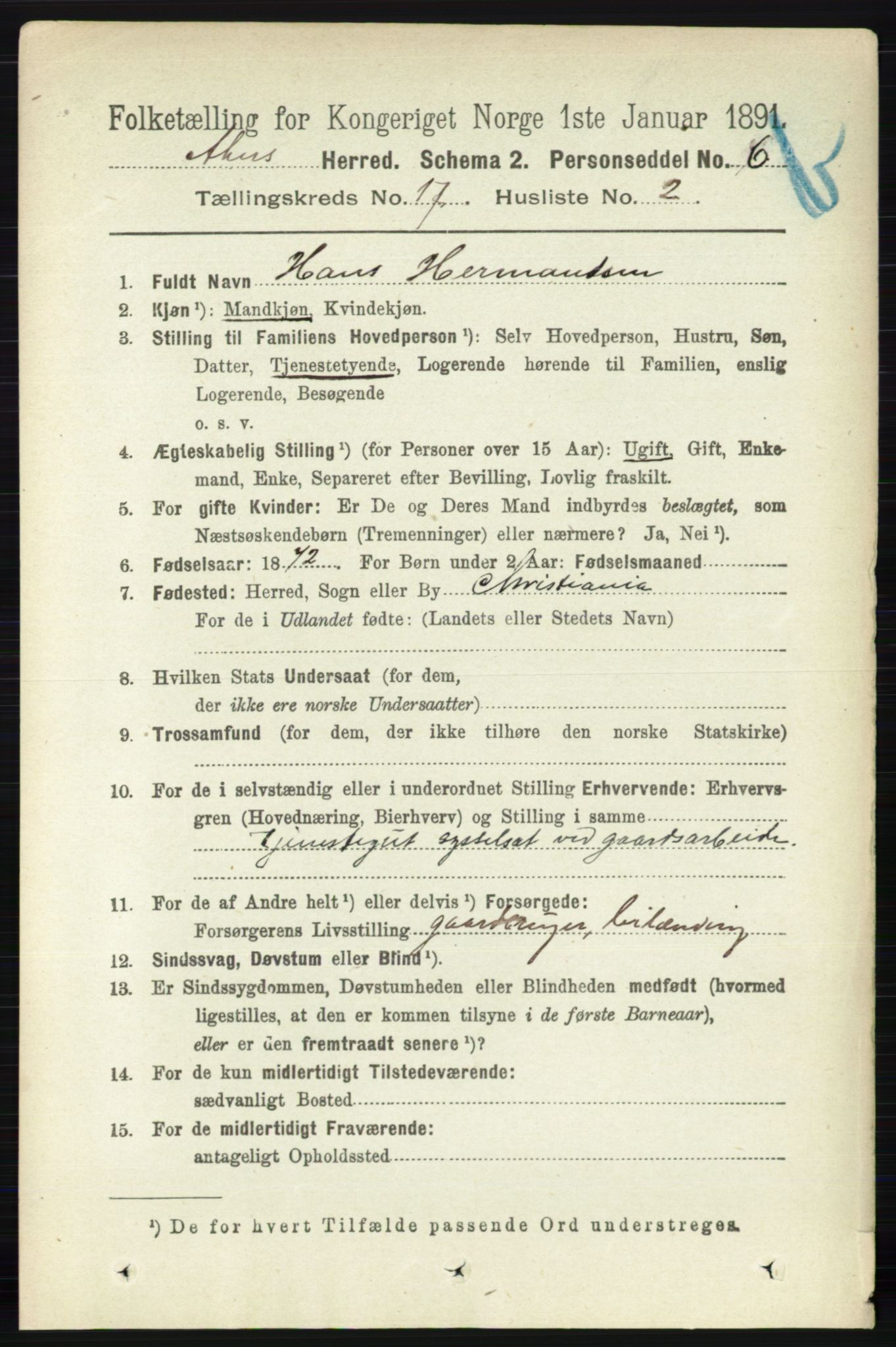 RA, 1891 census for 0218 Aker, 1891, p. 15861