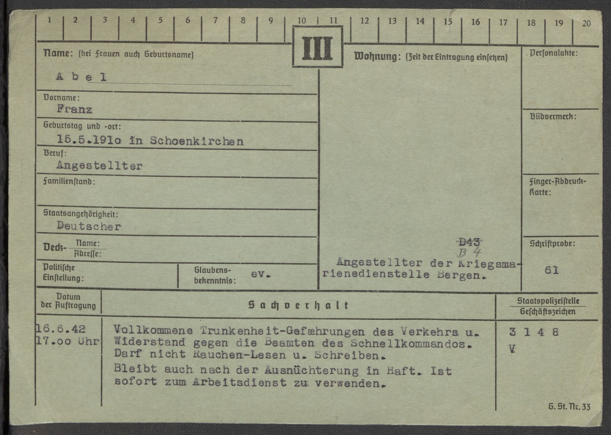 Befehlshaber der Sicherheitspolizei und des SD, RA/RAFA-5969/E/Ea/Eaa/L0001: Register over norske fanger i Møllergata 19: A-Bj, 1940-1945, p. 2
